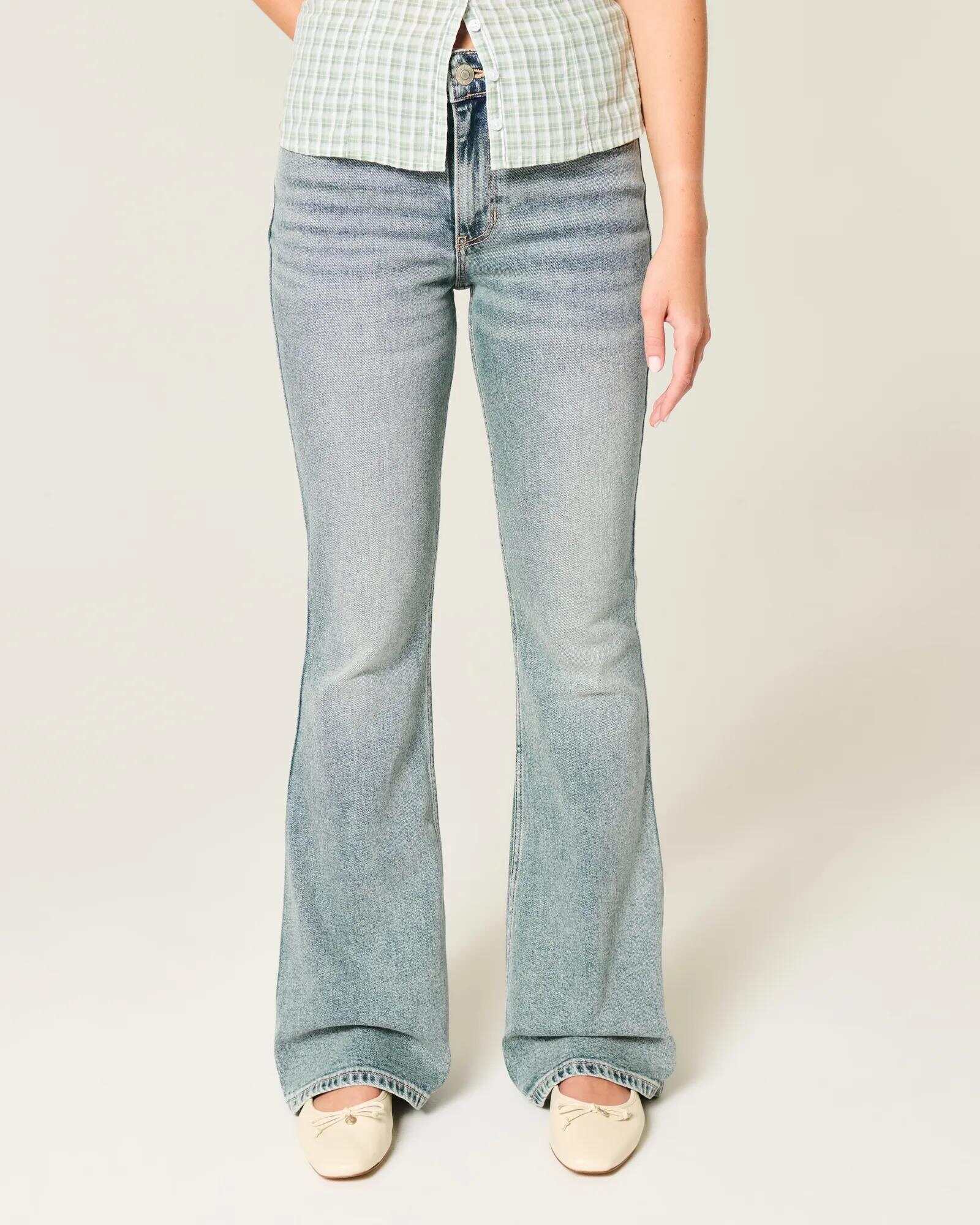 High-Rise Light Wash Heart Embroidered Flare Jeans