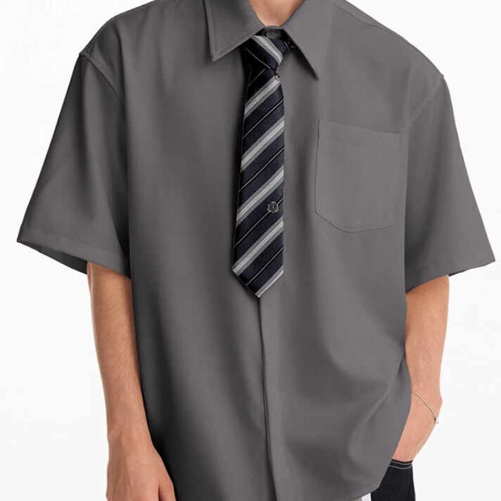 Summer American Retro Solid Color Short Sleeve Shirt Men