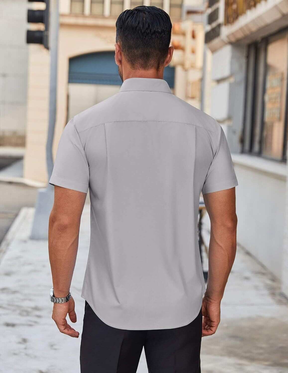 Mens Short Sleeve Dress Shirts Wrinkle Free Casual Button Down Shirts Summer Untucked Dress Shirt