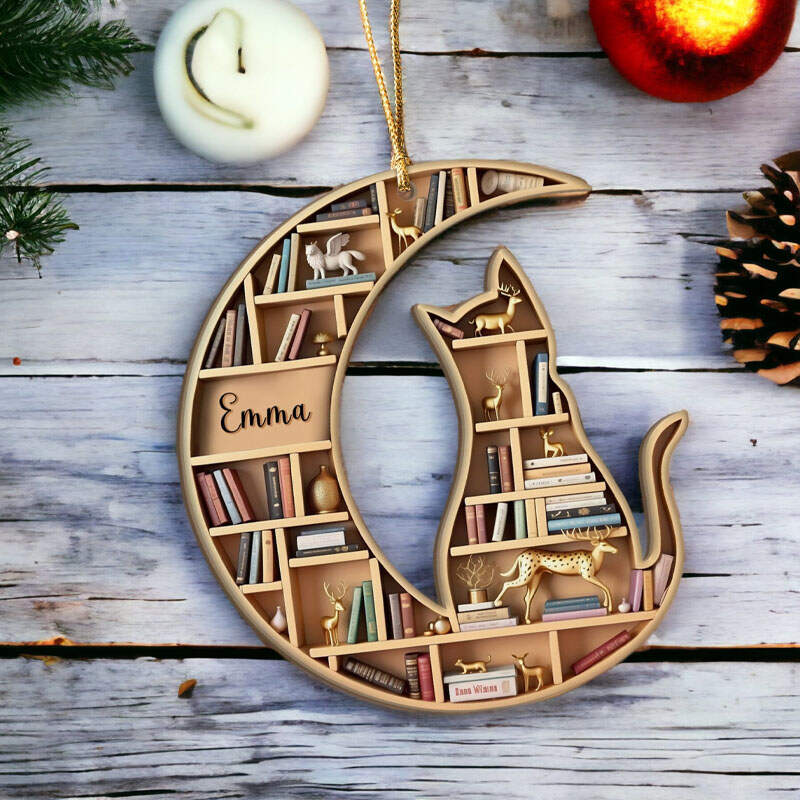 Customized Cat Bookshelf Christmas Ornament