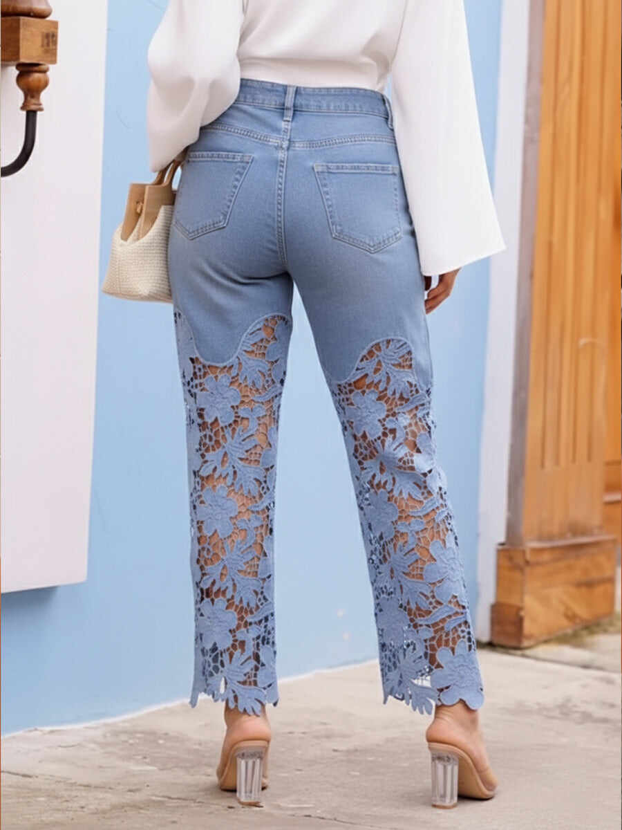 🔥Summer Arrivals🌟Fashionable And Casual Patchwork Hollowed-out Lace Jeans