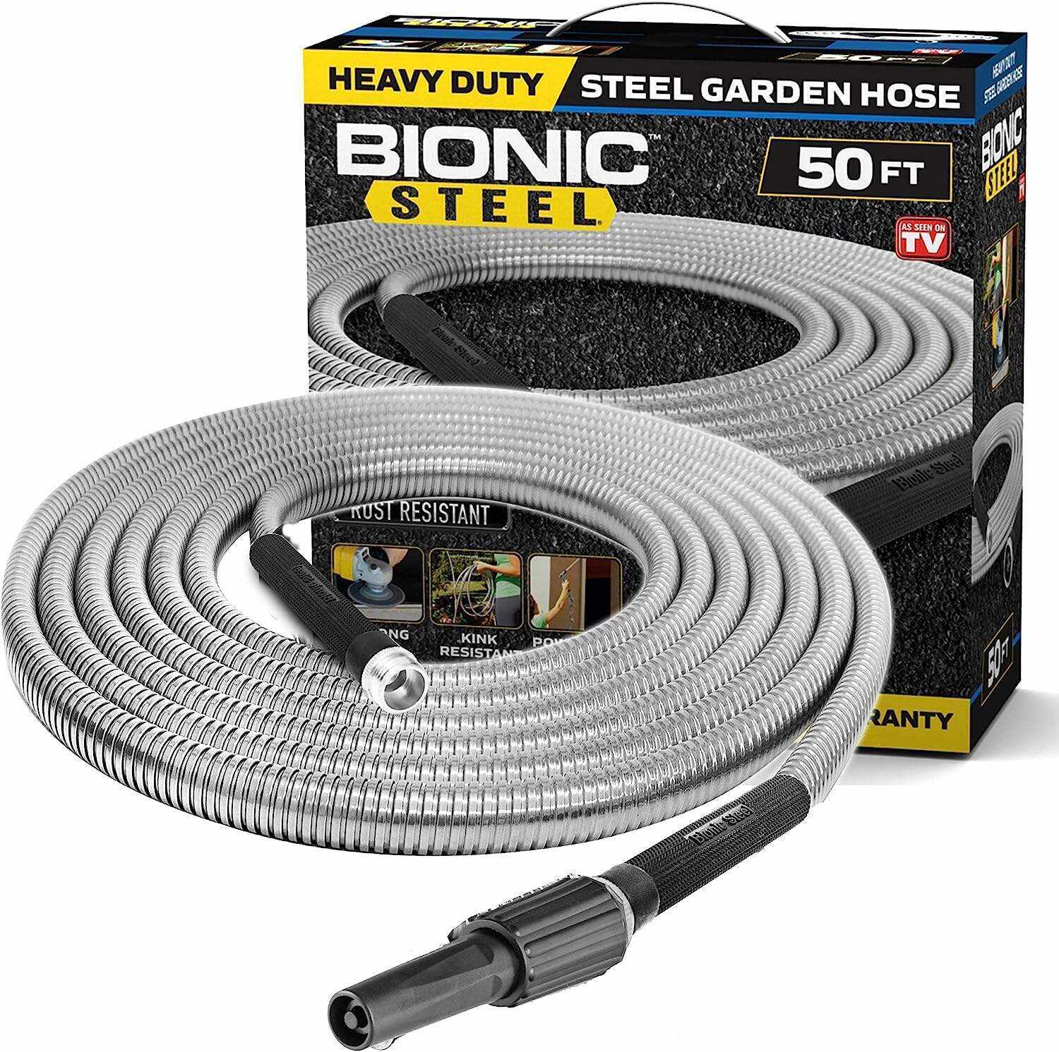 Bionic Steel 100 FT Garden Hose, 304 Stainless Steel Metal Water Hose 100Ft, Flexible Hose, Kink Free, Ultra Lightweight and Durable, Crush Resistant Fitting, Easy to Coil, 500 PSI - 2023 Model