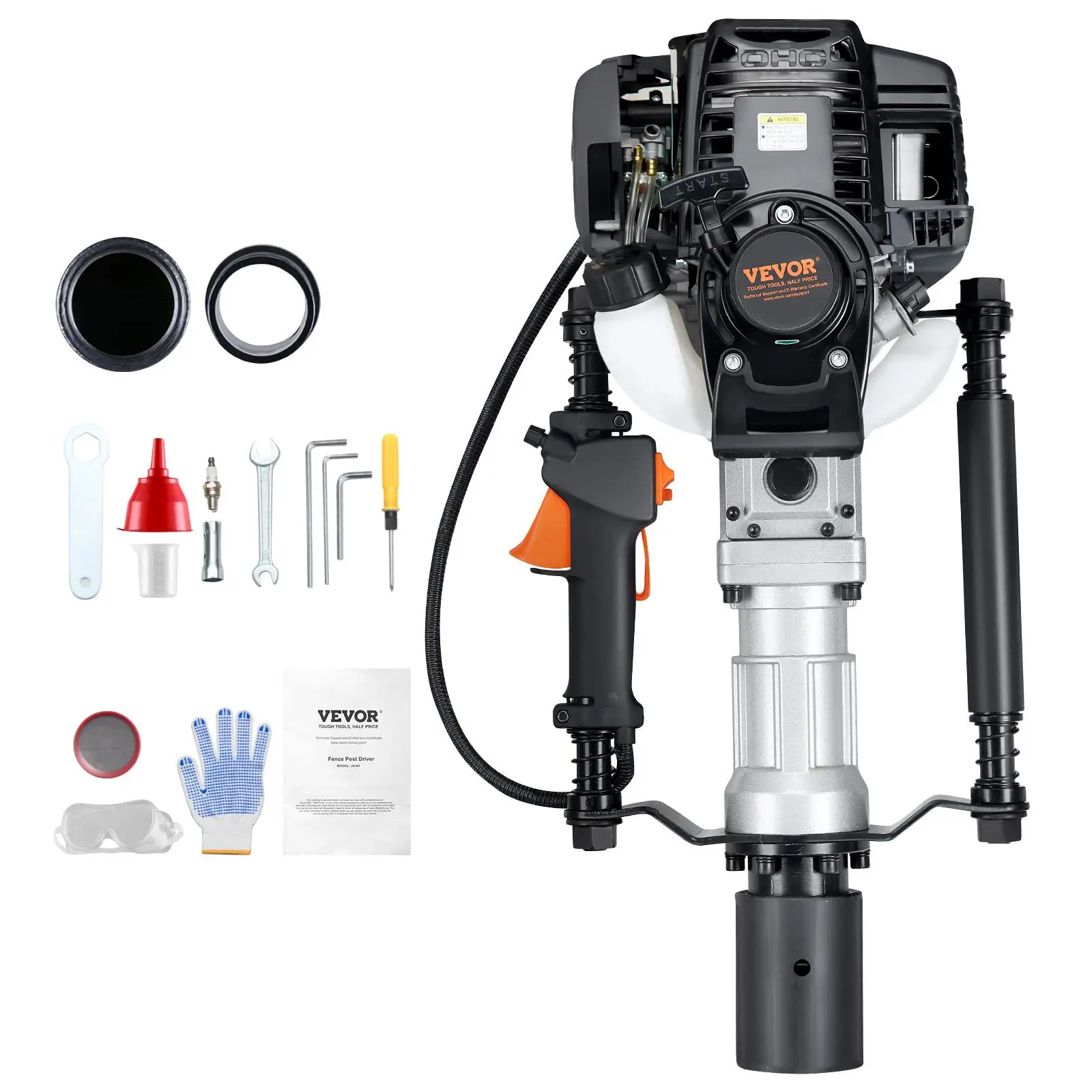 52cc Gas-Powered T Post Driver,2-Stroke Engine Gasoline Fence Piling Pounder, 1300W Portable Piledriver with 3 Post Driving Head(49/69/100 mm) , For Farm, Ranch Fencing, Road Improvements