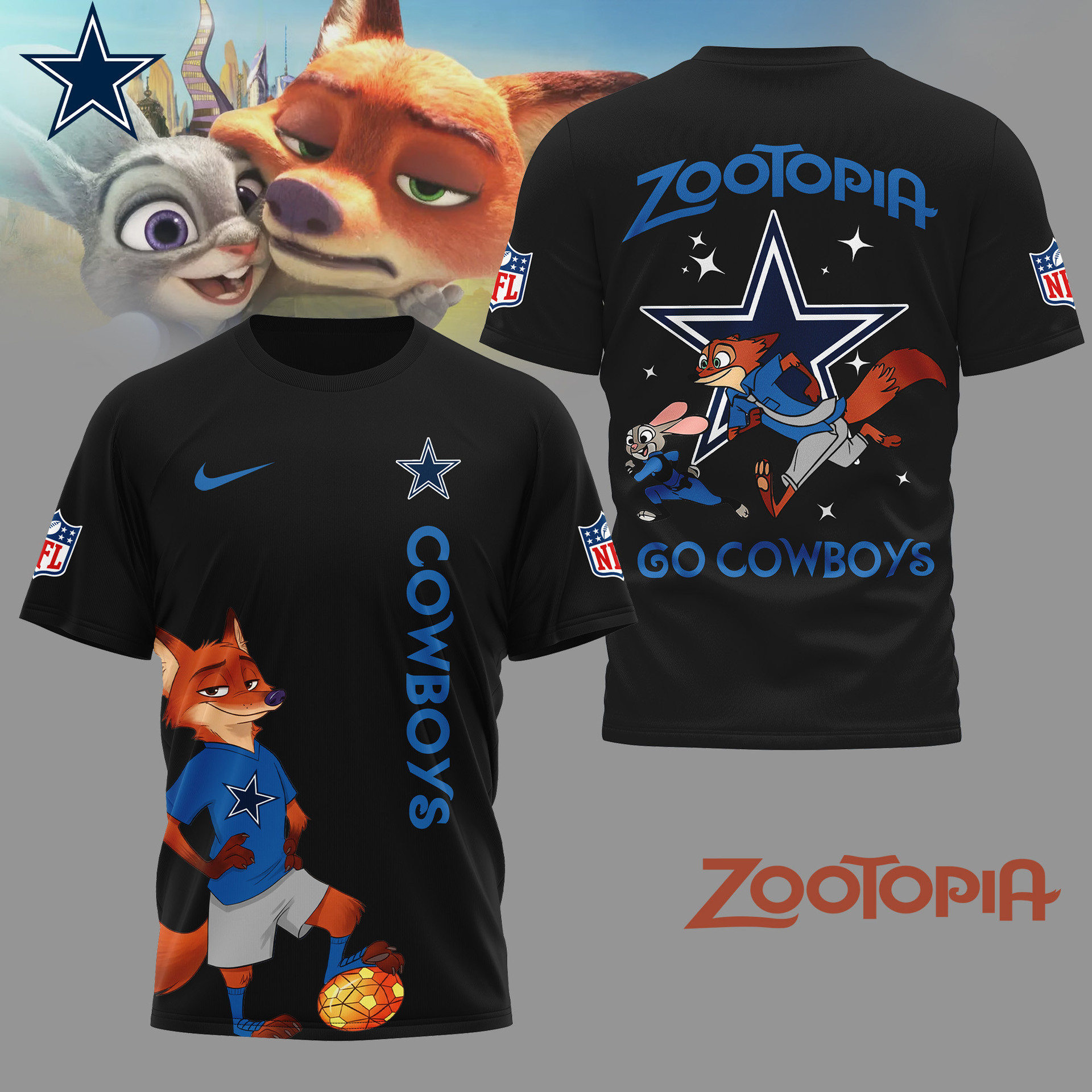 Dallas Cowboys | Premium NFL and Zootopia Fan 3D Shirt HI