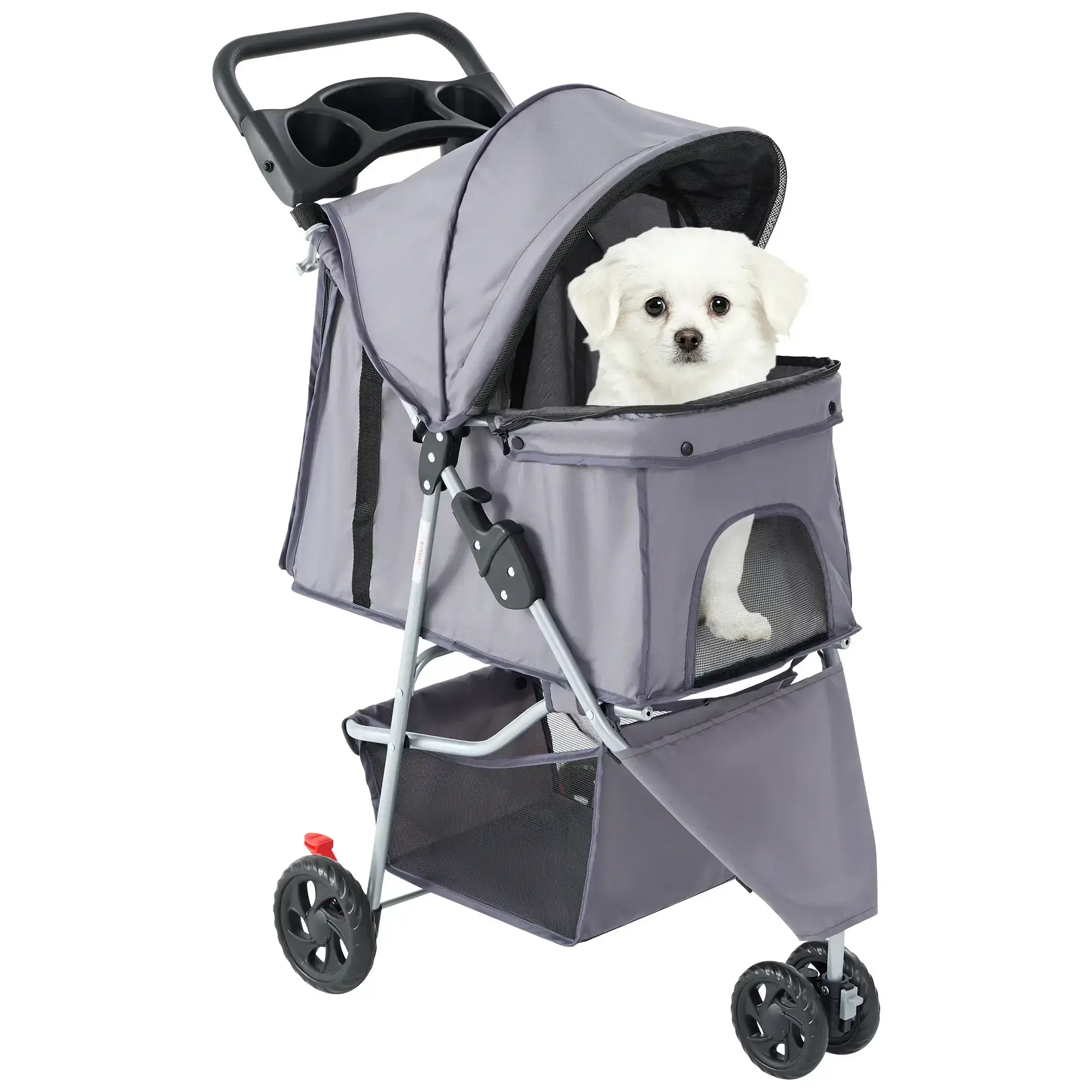 3 Wheels Pet Stroller Dog Jogging with Breathable Mesh Window, Large Storage Basket, Cup Holder, Blue