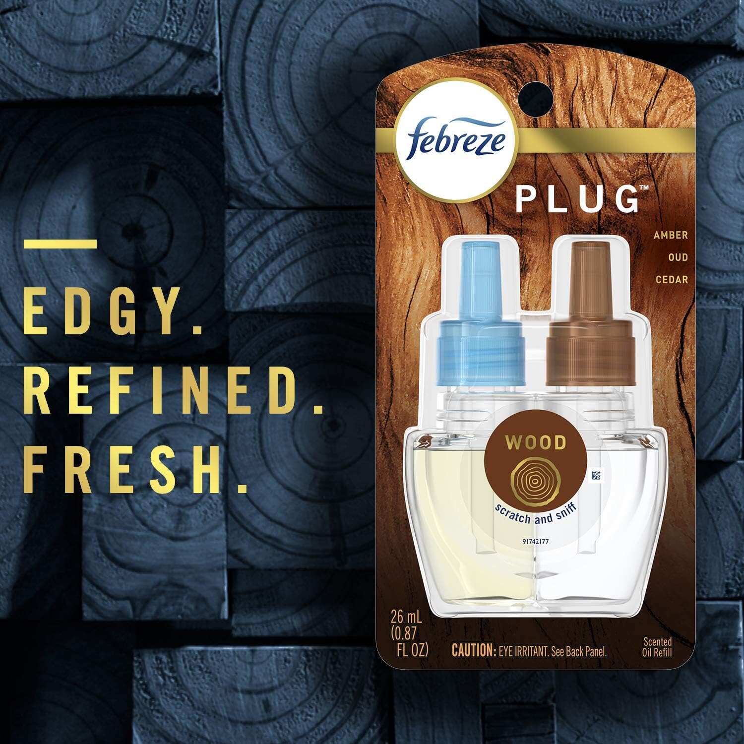 Febreze Odor-Fighting Fade Defy PLUG Air Freshener, Mountain, Ocean, Amber, (3) .87 fl. oz. Oil Refills