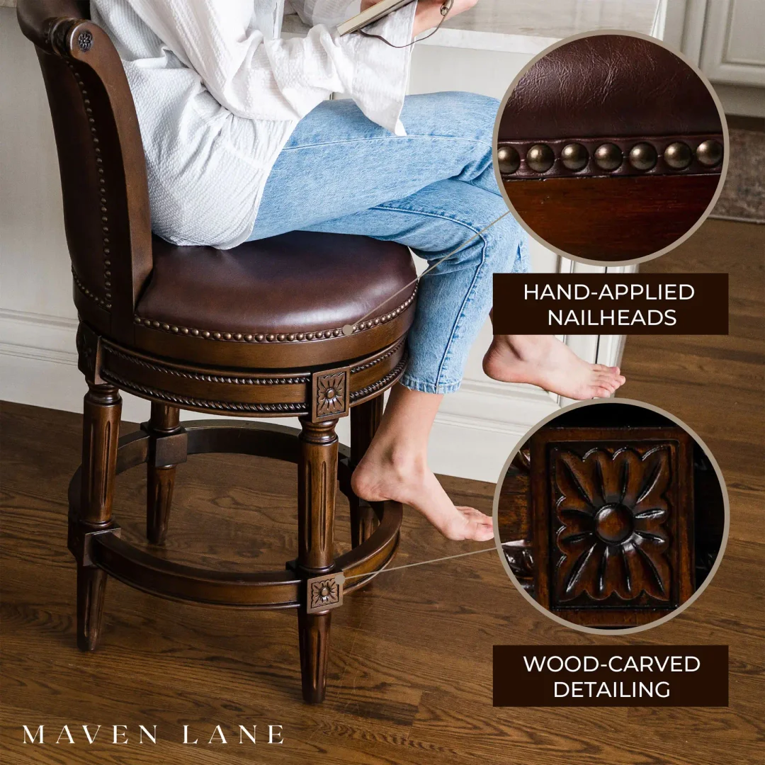 Maven Lane Pullman High-Back Kitchen Swivel Bar Stool, Dark Walnut, Set of 4