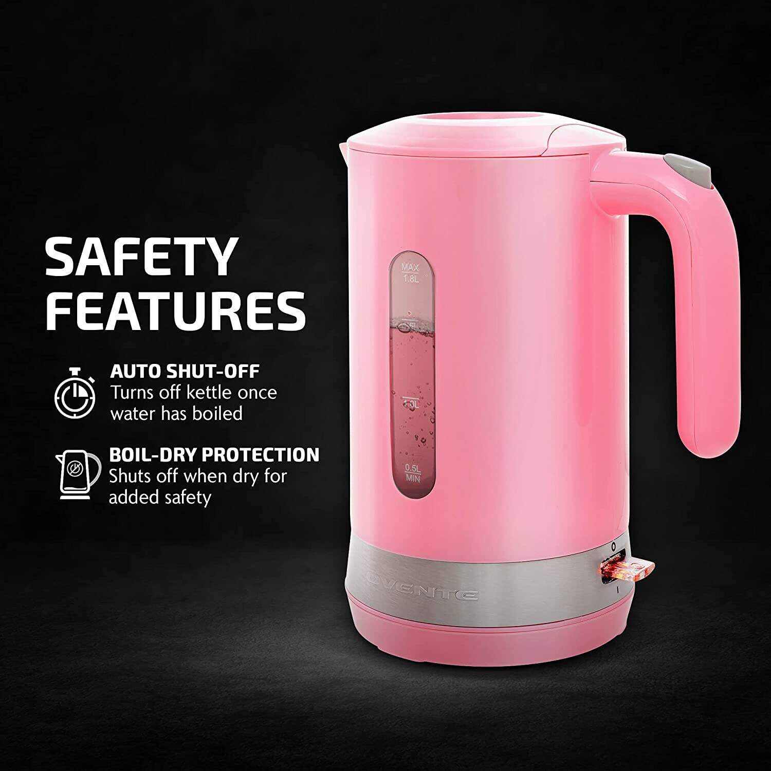 OVENTE Electric Kettle Hot Water Heater 1.7 Liter - BPA Free Fast Boiling Cordless Water Warmer - Auto Shut Off Instant Water Boiler for Coffee & Tea Pot - White KP72W