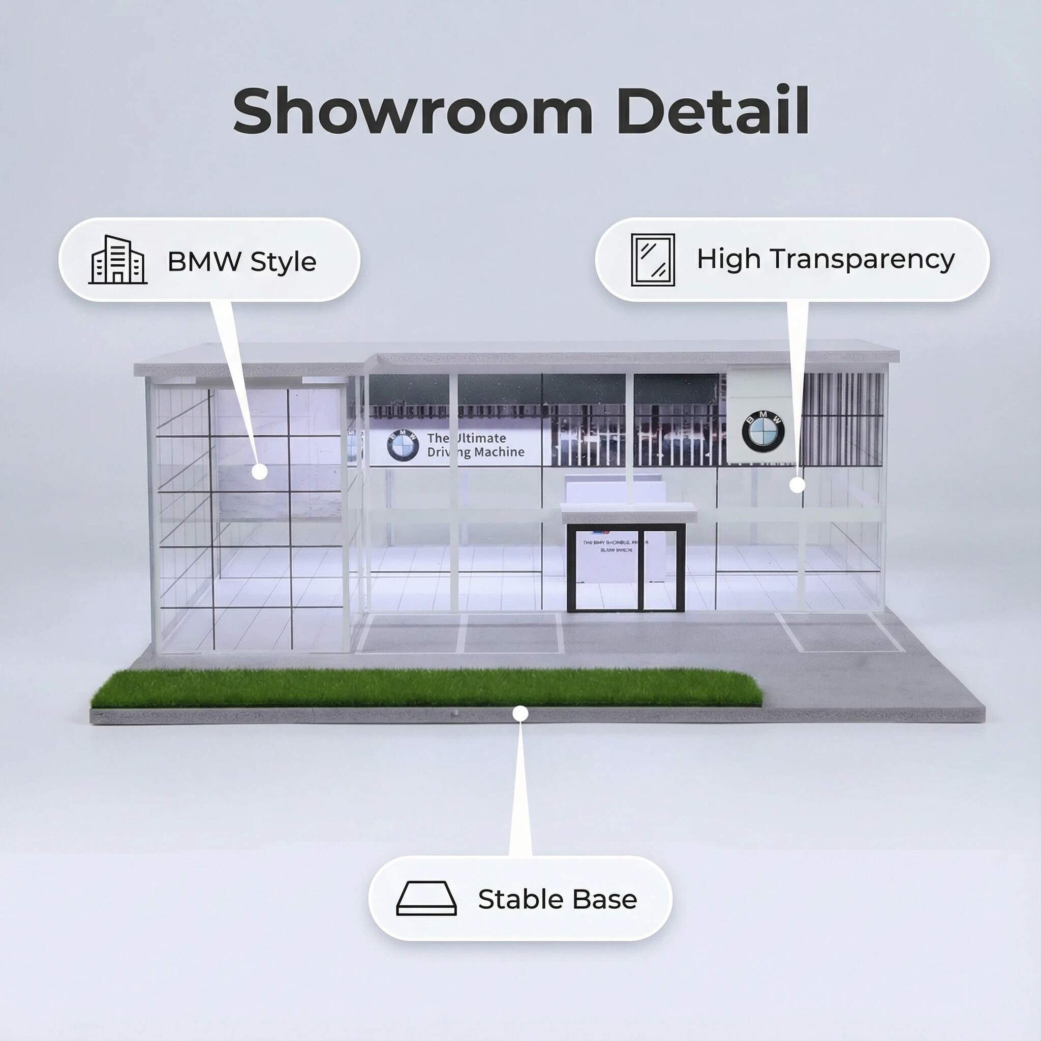 1:64 Scale Modern Luxury Car Showroom Diorama Display Case – Contemporary Dealership Scene for Diecast Cars