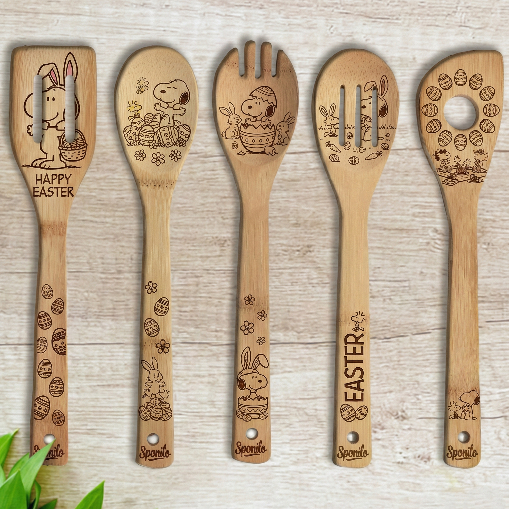 Easter Snoopy Wood-burned Spoons Set