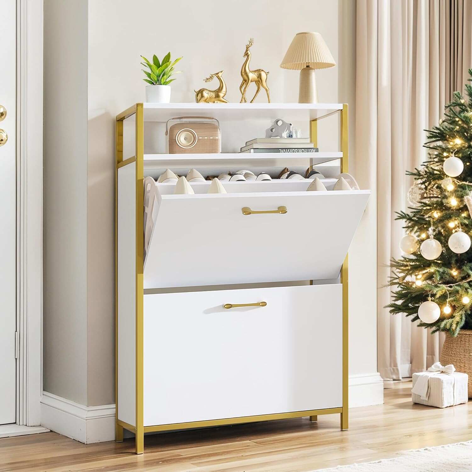 VECELO Shoe Storage Cabinet with 2 Flip