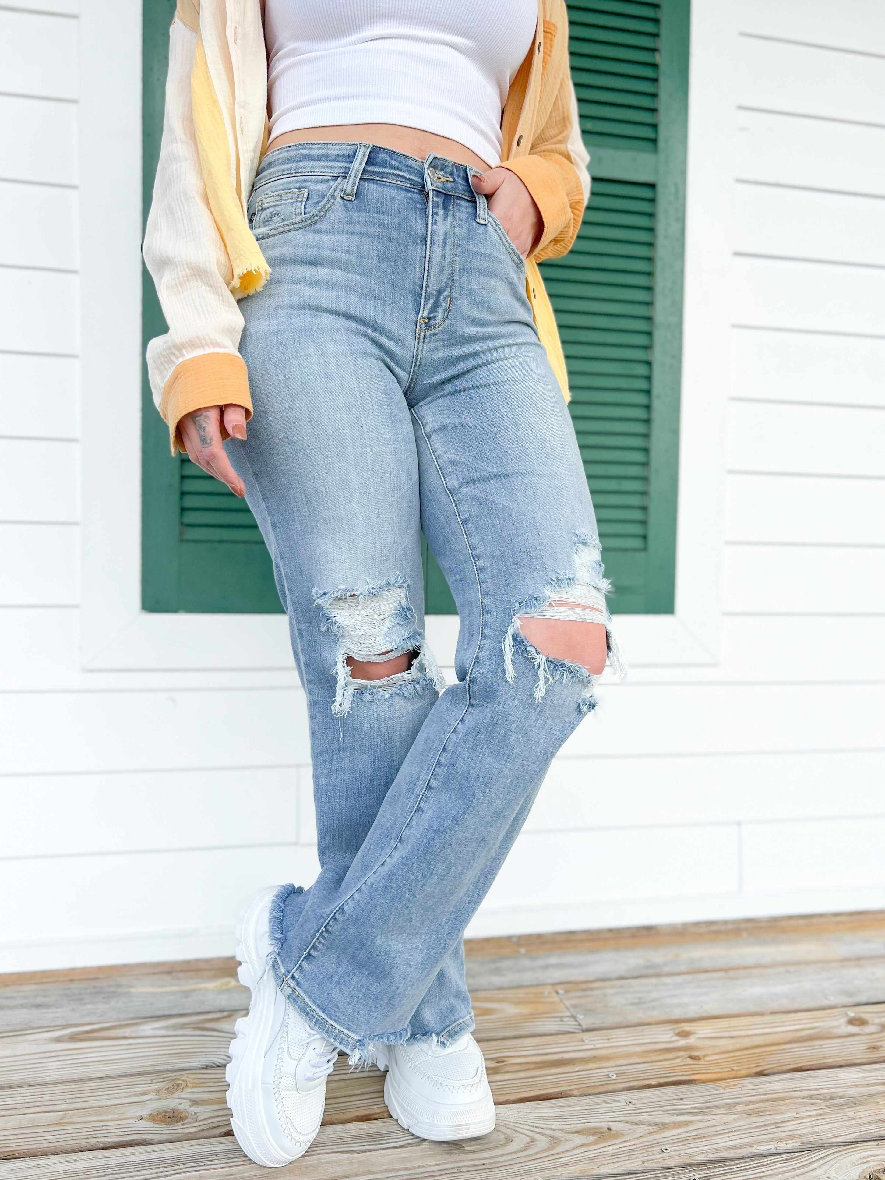 🔥Hot Sales🔥Wonderwall High Rise 90s Destroyed Knee Straight Leg Jeans