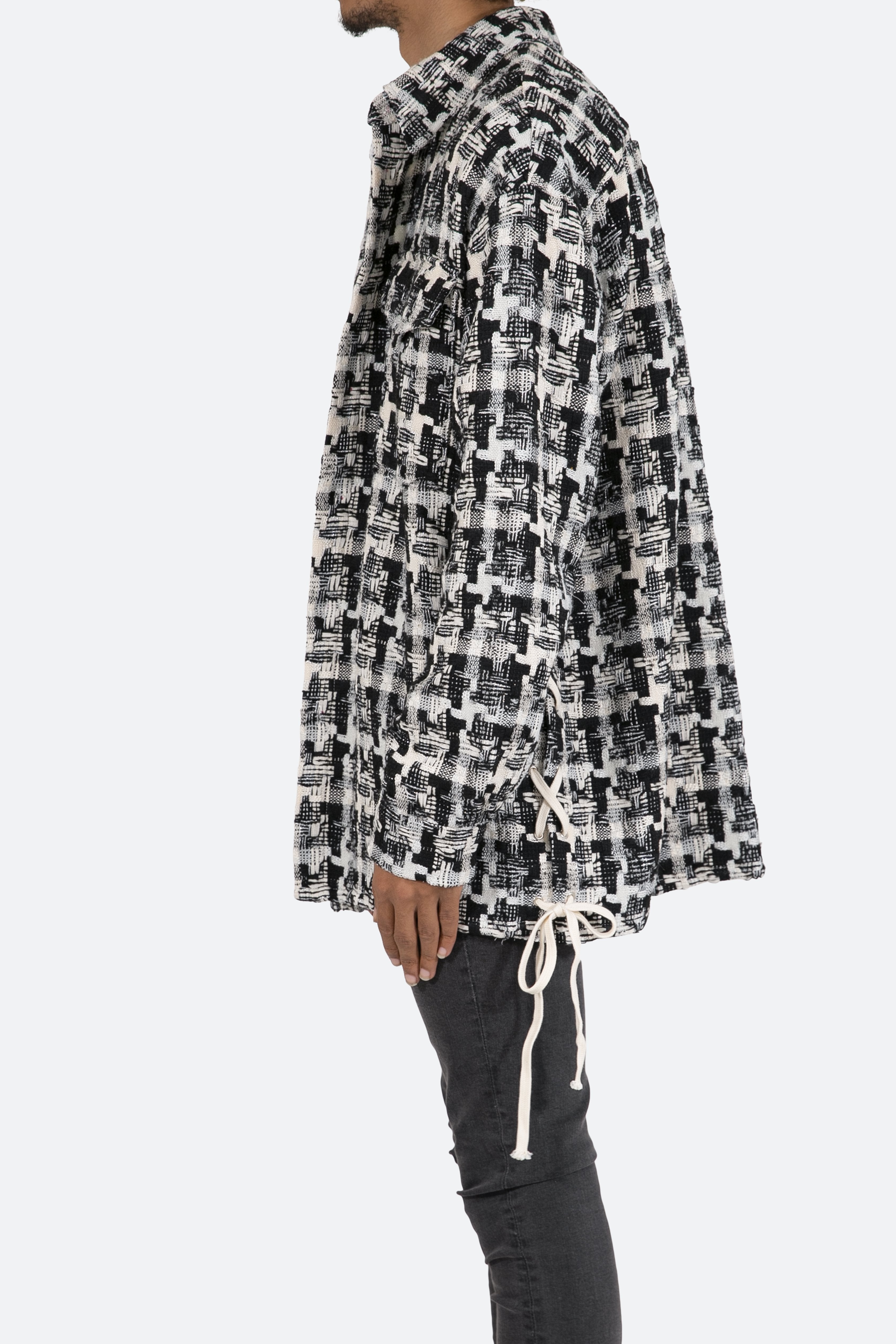 Laced Loose Woven Shirt - Black/White
