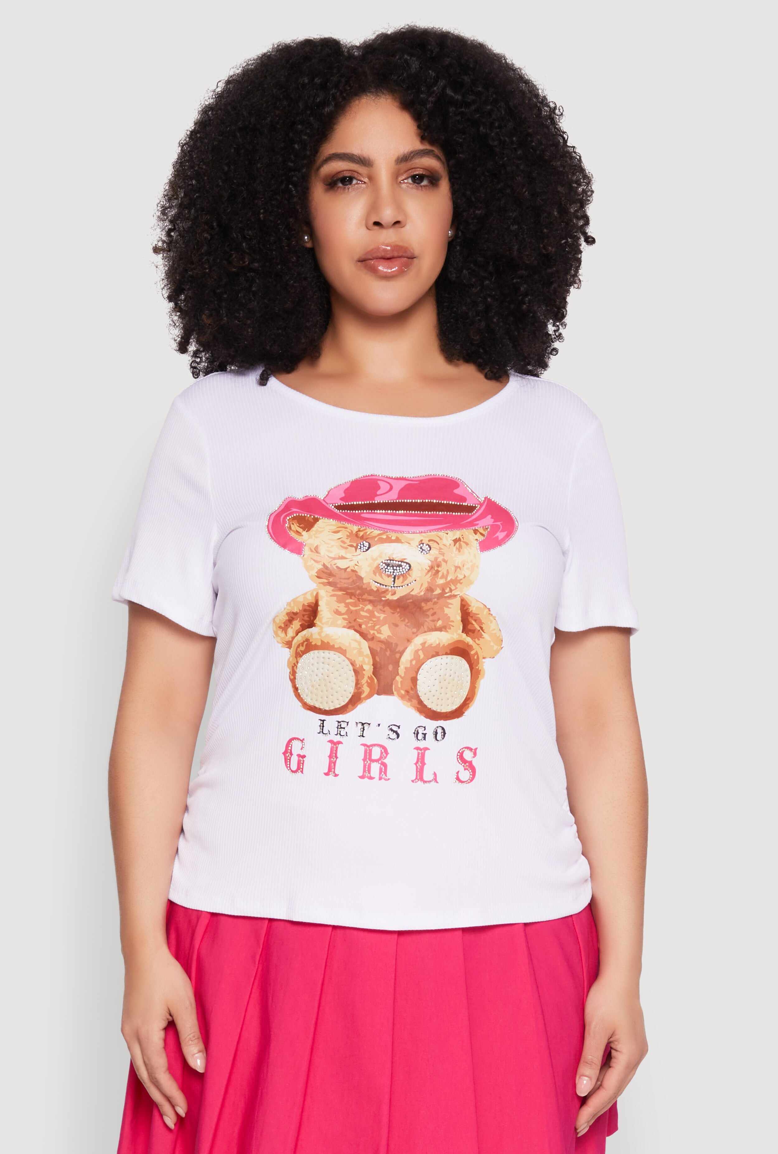 Plus Size Rib Knit Lets Go Girls Graphic Tee