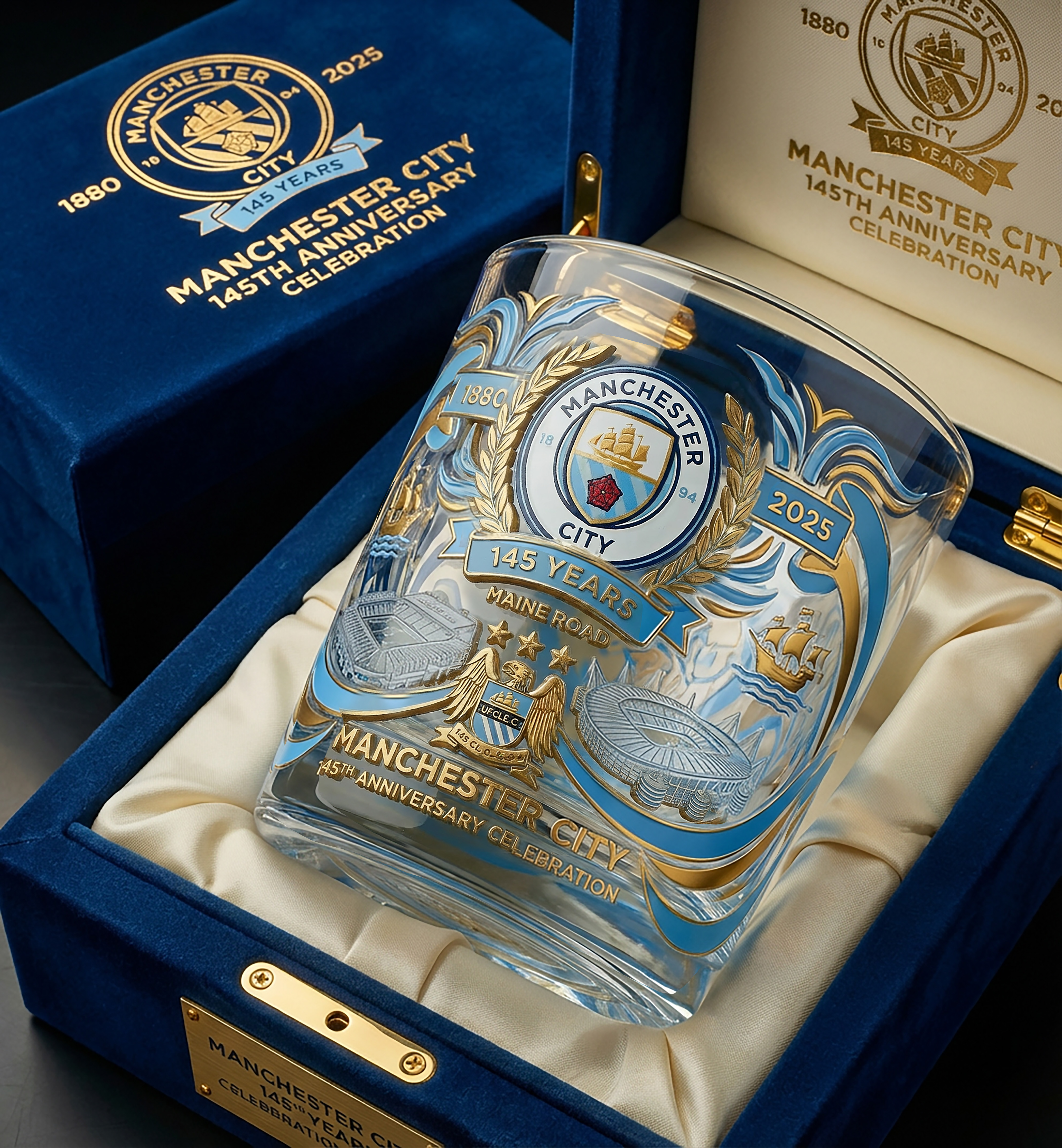 Manchester City 145th Anniversary Commemorative Whiskey Glass