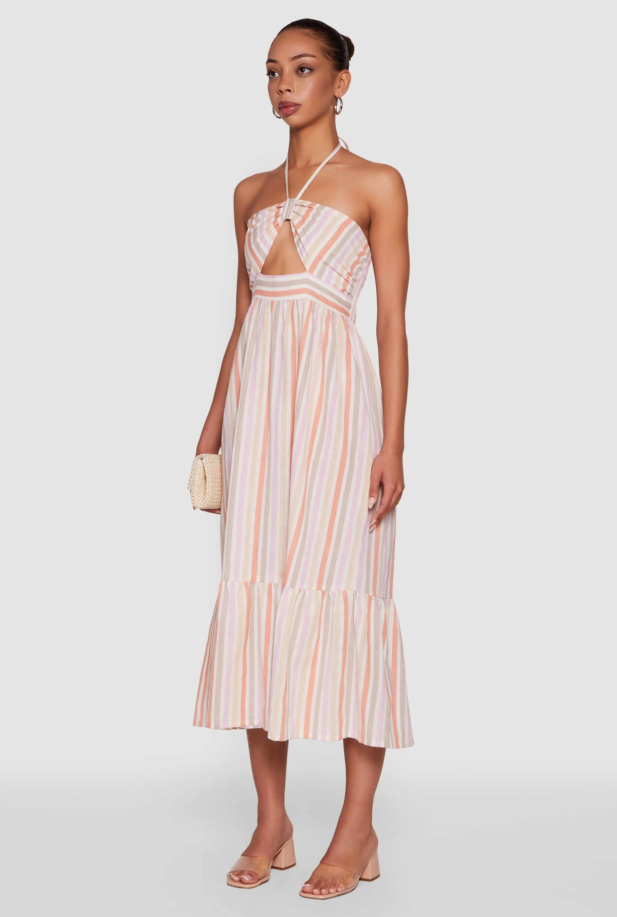 Spoon Jeans Striped Keyhole Halter Sundress