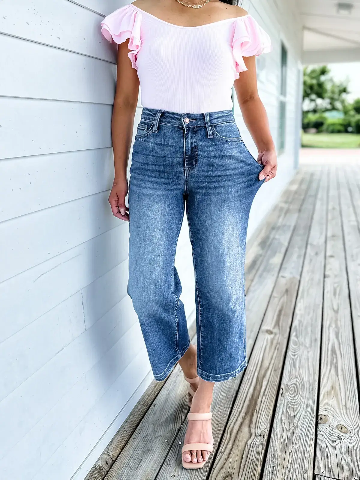 🔥Hot Sales🔥Look at Me Now High Rise Vintage Wash Crop Wide Leg Jeans