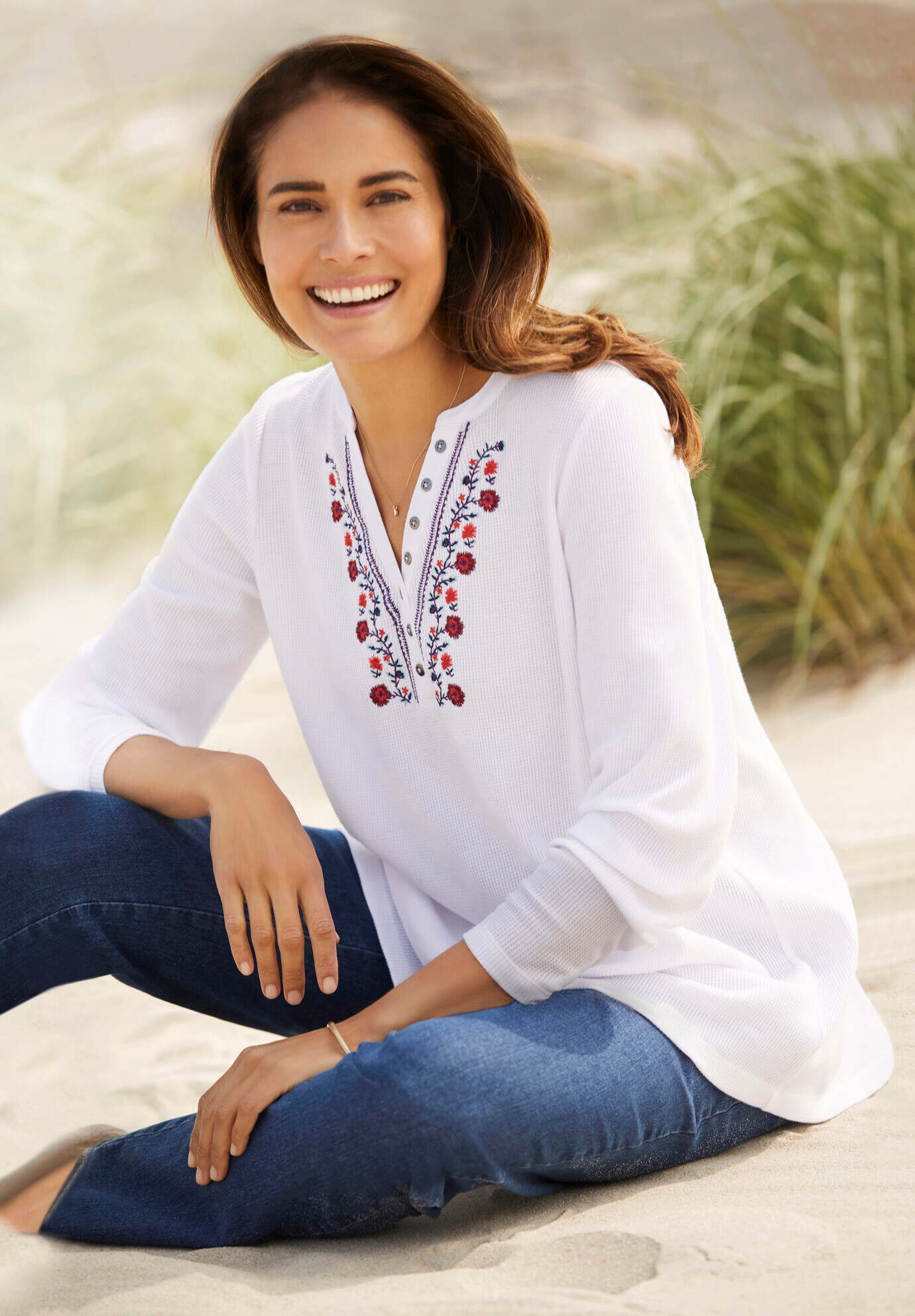 Embroidered Thermal Henley Tee