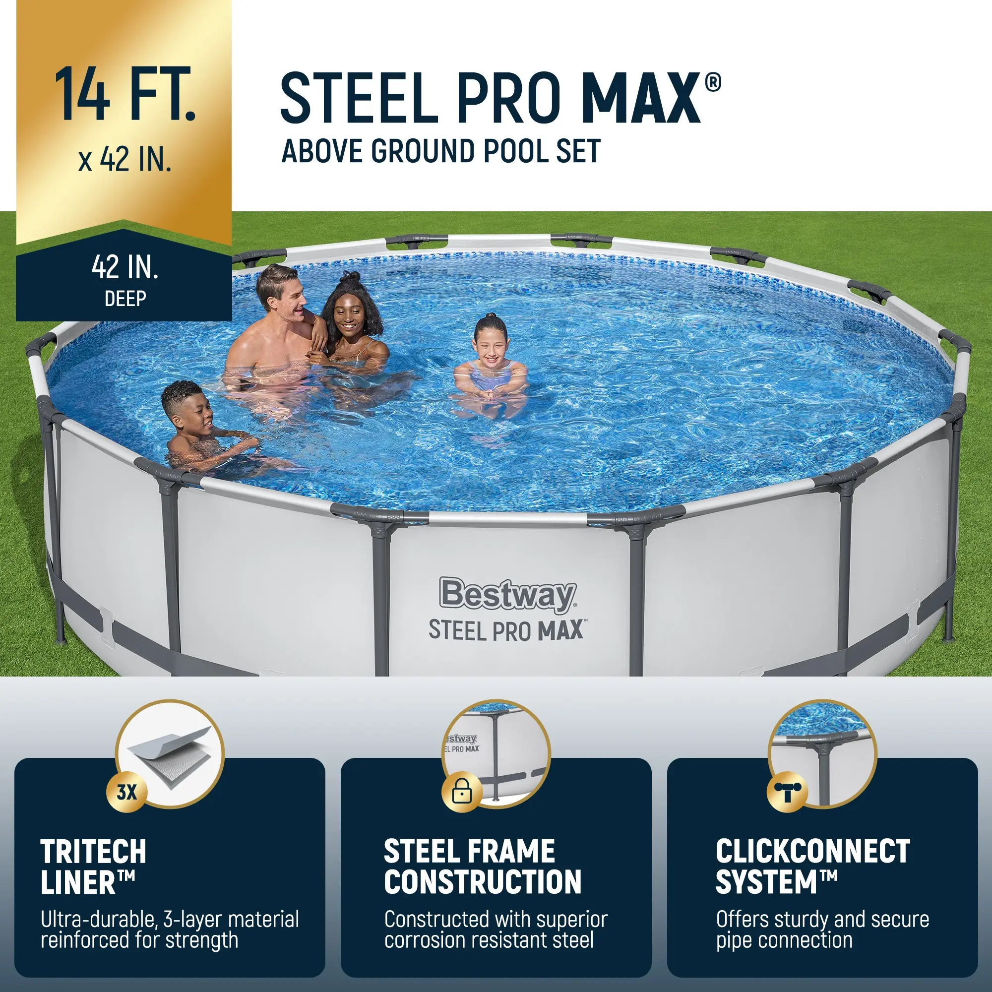 Bestway Steel Pro MAX Round Above Ground Outdoor Swimming Pool with Pump 30-42 Inch Deep