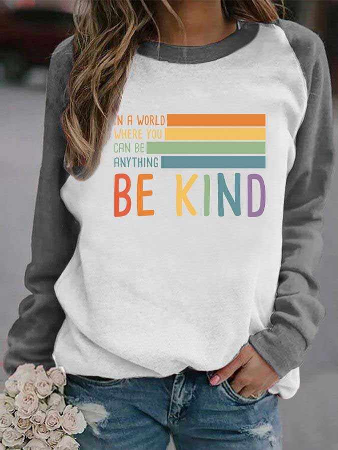 Be Kind Color Block Crew Neck Sweatshirt