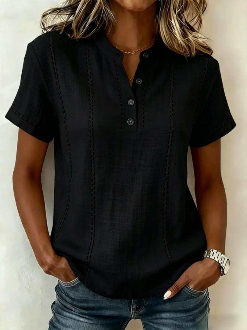 Casual Short-Sleeve Striped Stand Collar Panel Shirt