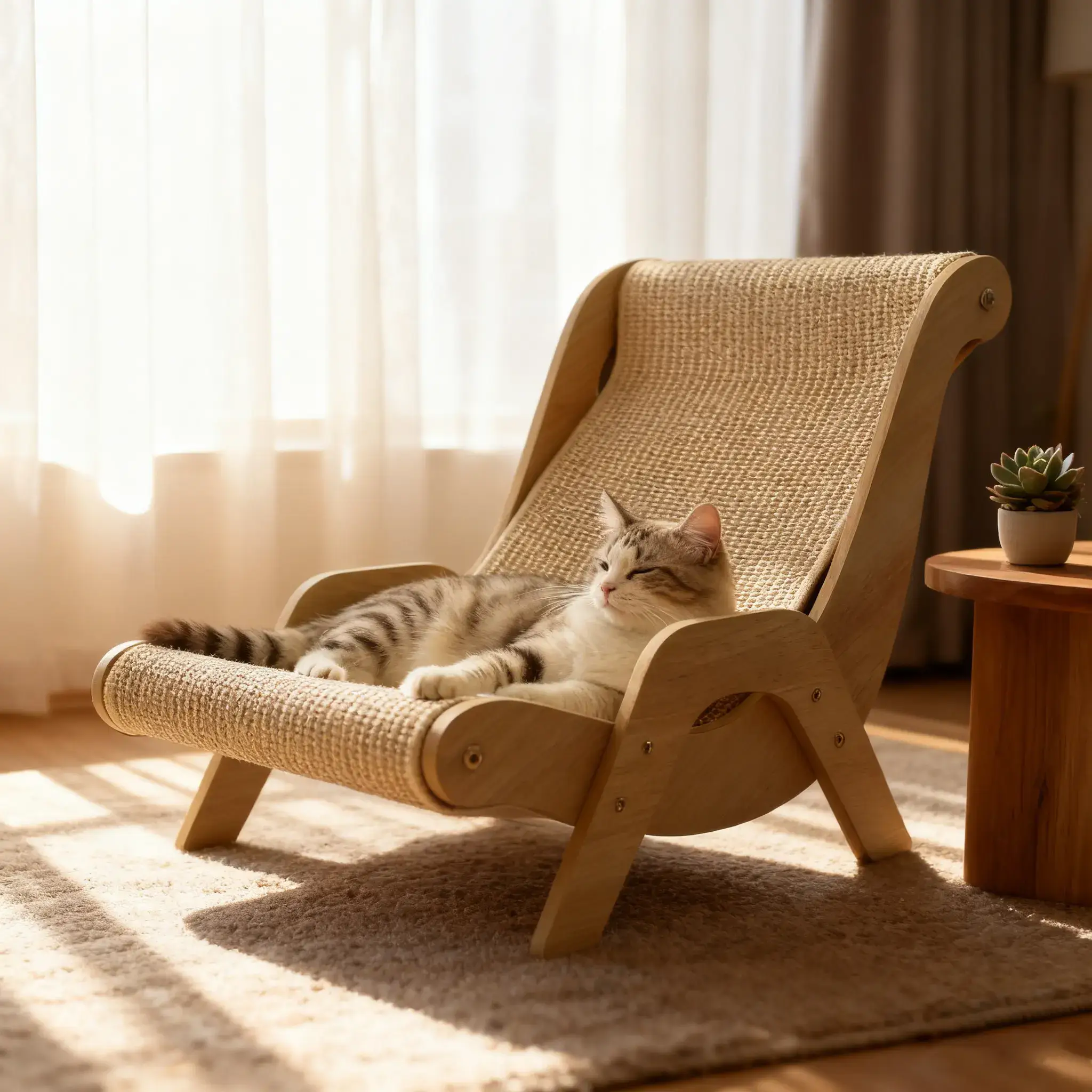 Wooden Cat Hammock with Sisal Scratching Pad