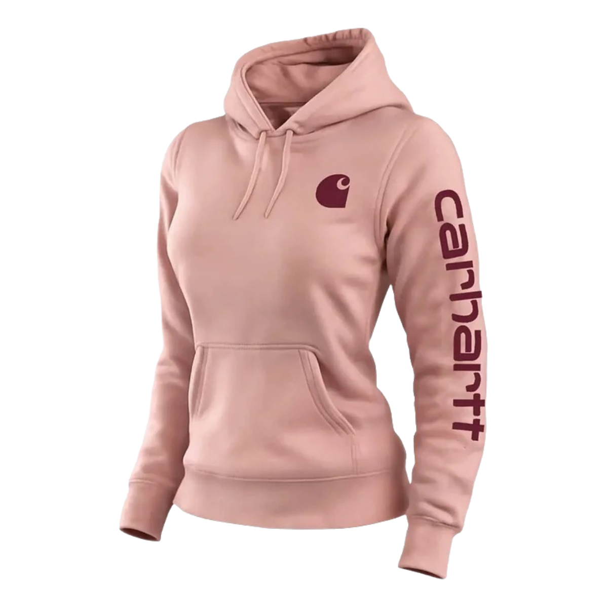 Women's Vintage Western Cowboy Letter Logo Print Pocket Long Sleeve Pink Hoodie