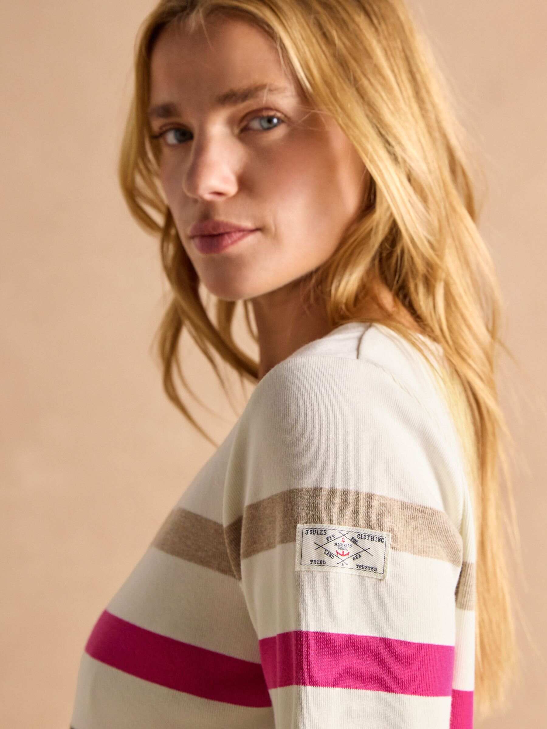 Harbour Cream Multi Boat Neck 100% Cotton Breton Top