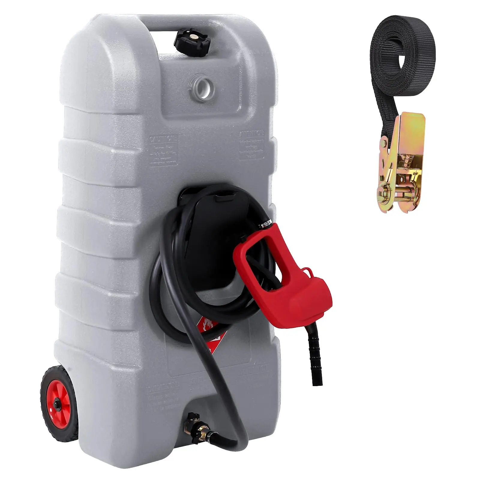 15 Gallon Portable Fuel Caddy with LE Pump & 10ft Hose for Gasoline Diesel Storage on Wheels for Cars Lawn Mowers ATVs Boats Red Yellow Gray Options - Convenience