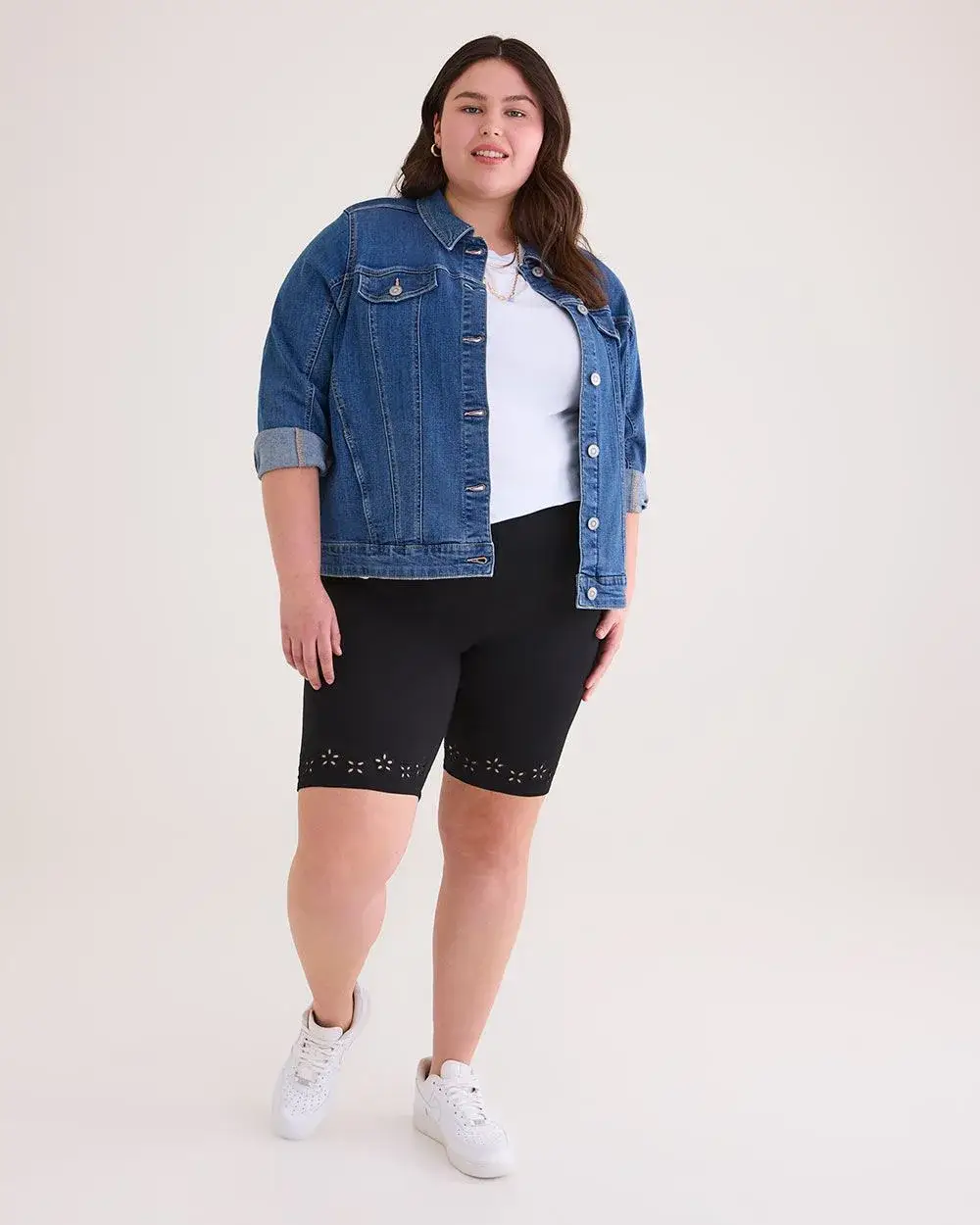 Black Bike Short with Embroidered Hem