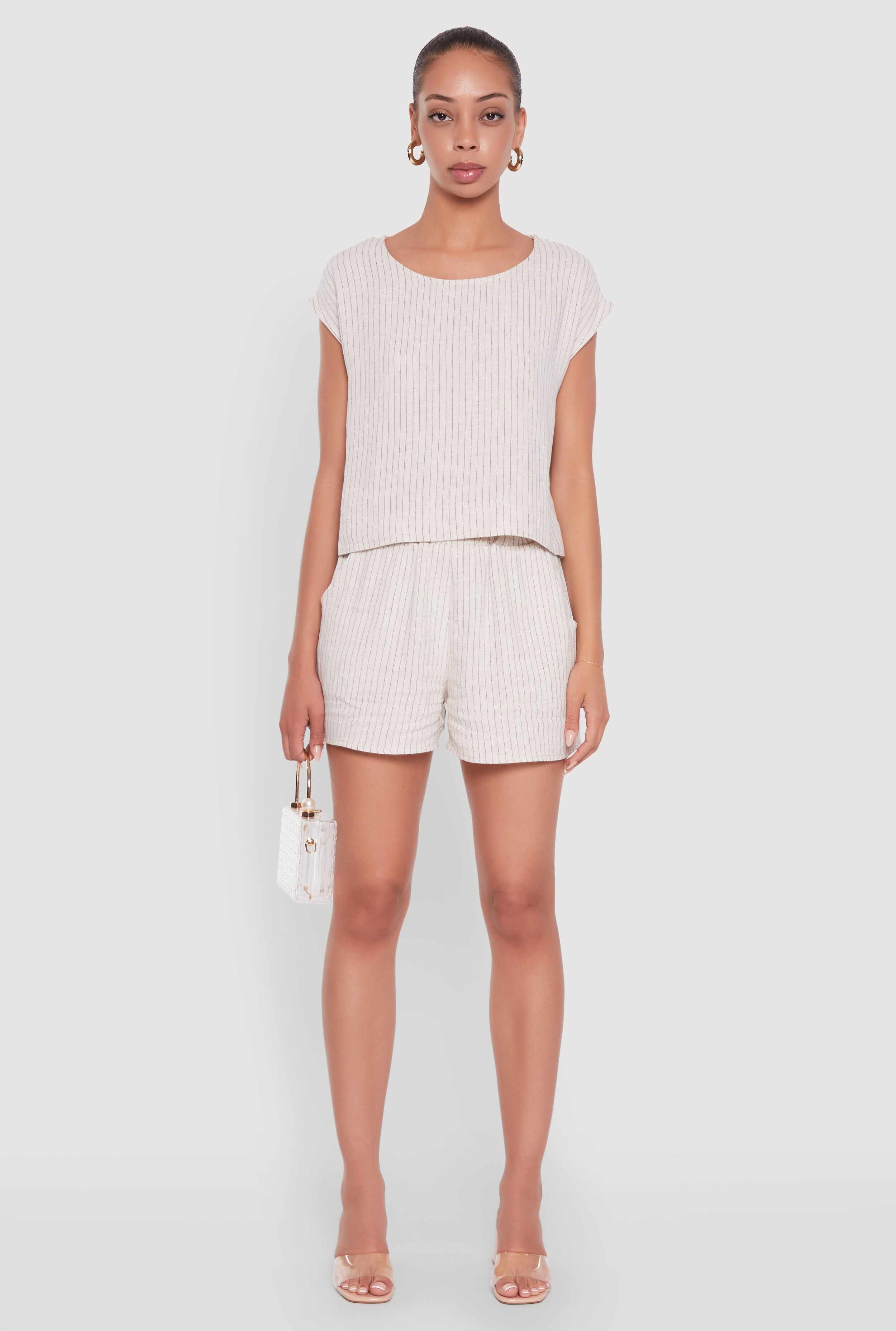 Chic Linen Pinstripe High Waisted Shorts