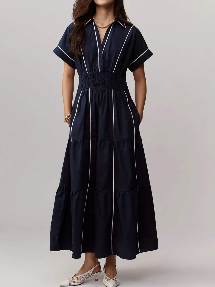🔥Summer Arrivals🌟Women's V-neck Short-sleeved Casual Loose Cotton And Linen Dress