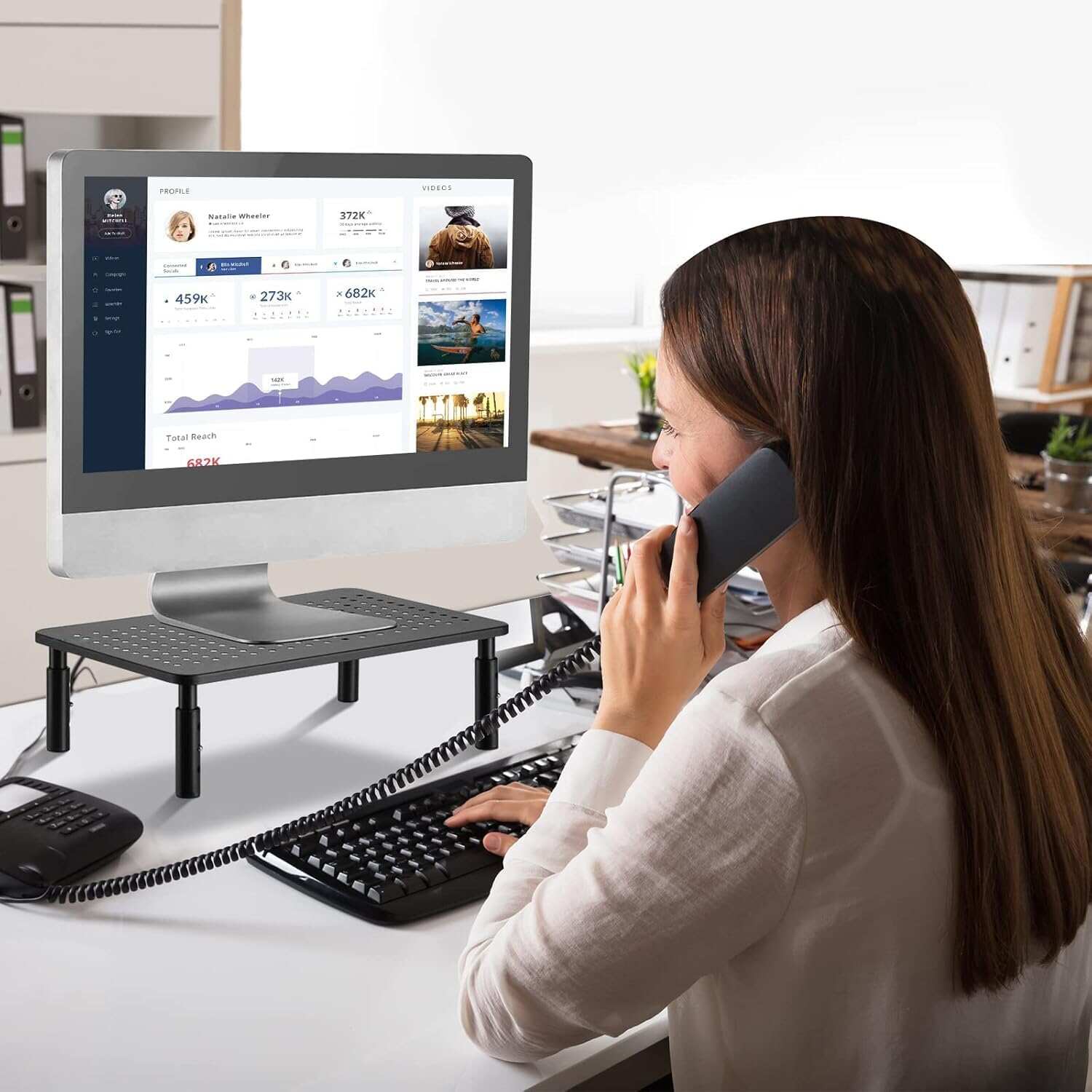 Computer Monitor Stand Riser,Monitor Riser for Laptop, Printer, Notebook and All Flat Screen TV Display with Vented Platform,3 Height Adjustable Laptop Riser,1 Pack,Black(MST003)