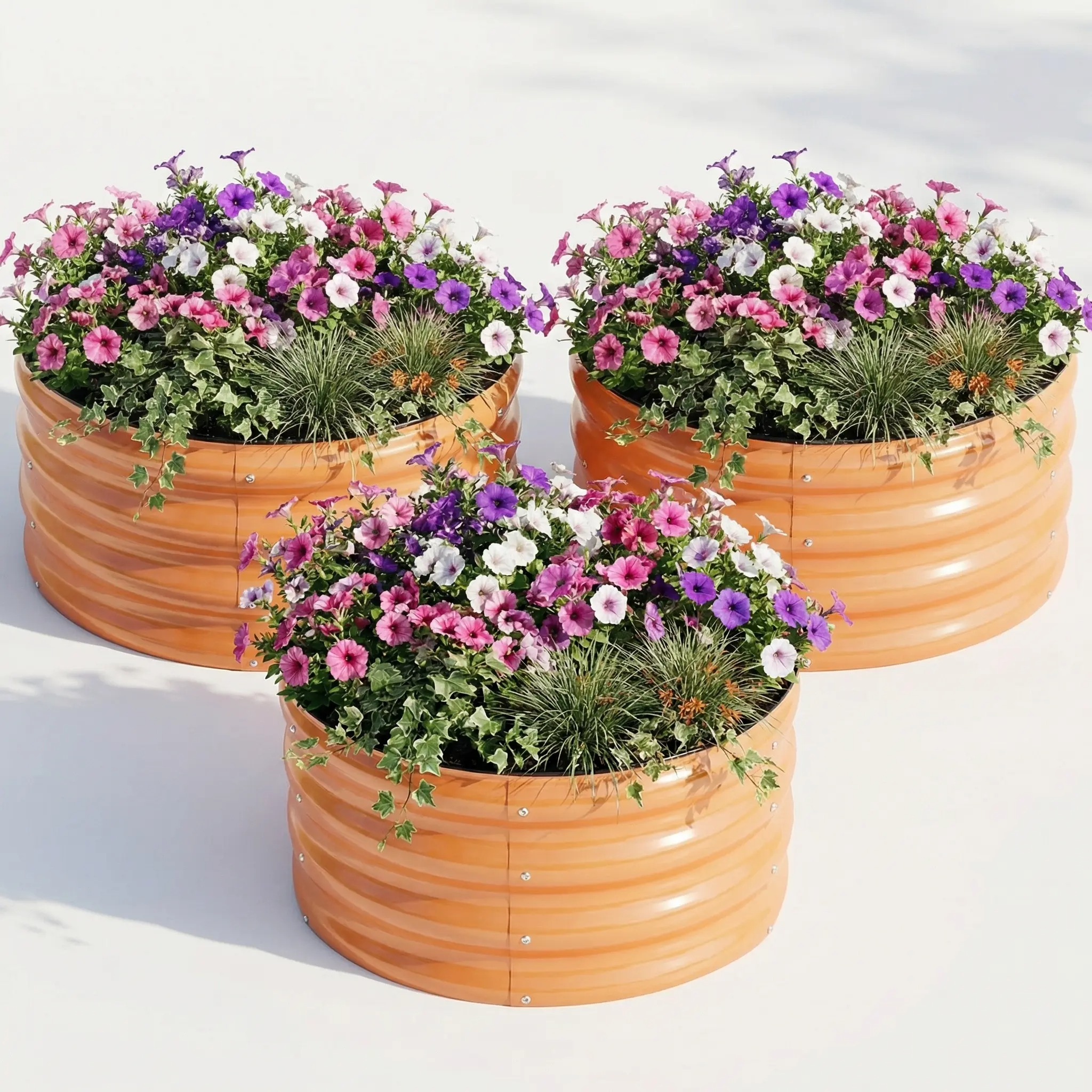 3-Pack 2x2x1 ft Modular Metal Round Raised Garden Bed Kit Stackable Vegetable Planters Elevated Planting Boxes Eco-Conscious Materials Breathable Planter Outdoor Planters