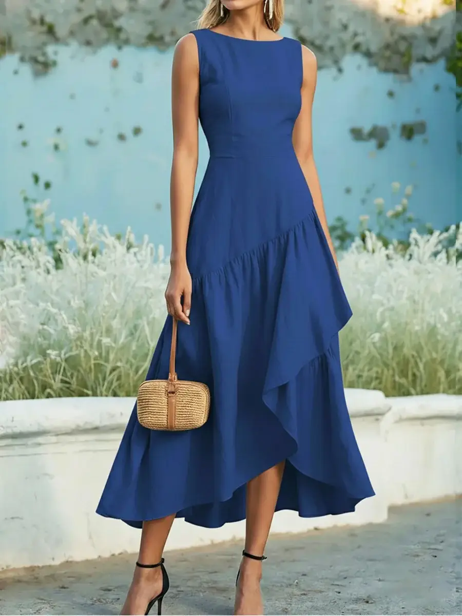 🔥Summer Arrivals🌟Women's Sleeveless Linen And Cotton Ruffle Hem Dress