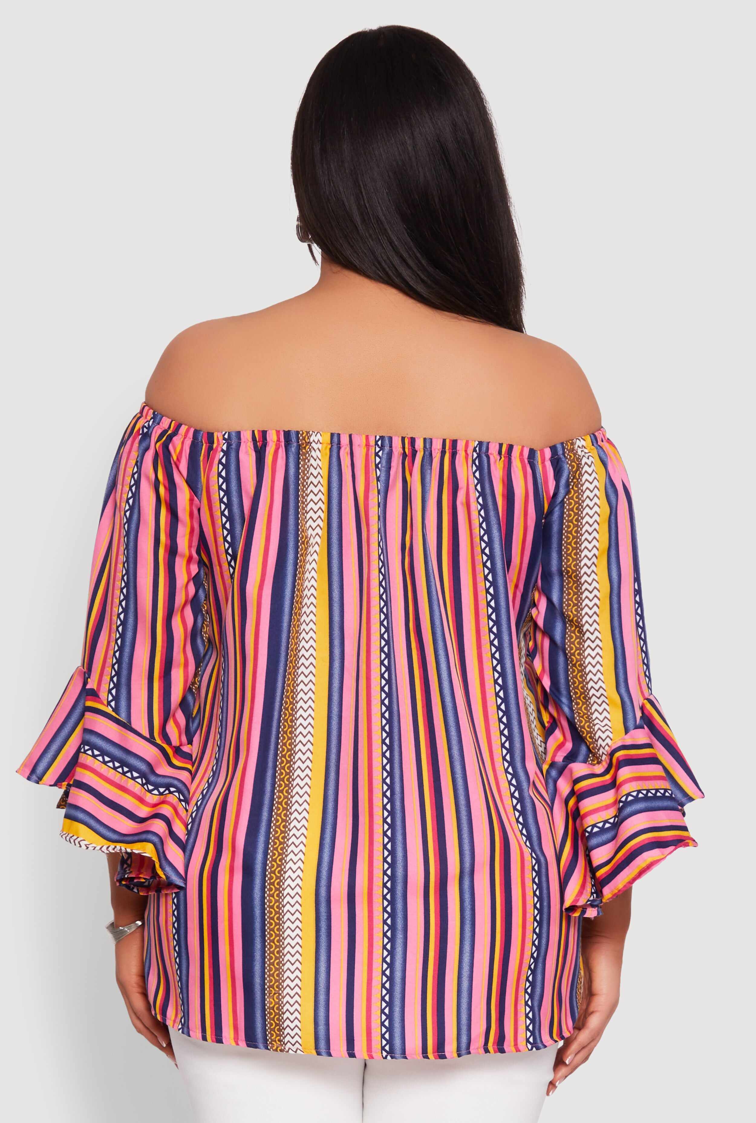 Plus Size Striped Off The Shoulder Blouse
