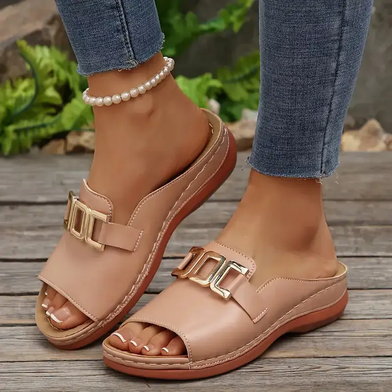 Artificial Leather Open Toe Slippers