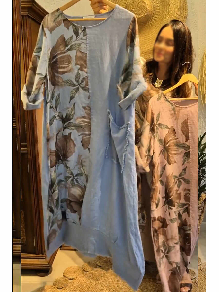 🔥Summer Arrivals🌟Loose-fitting Casual Floral Print Linen And Cotton Dress