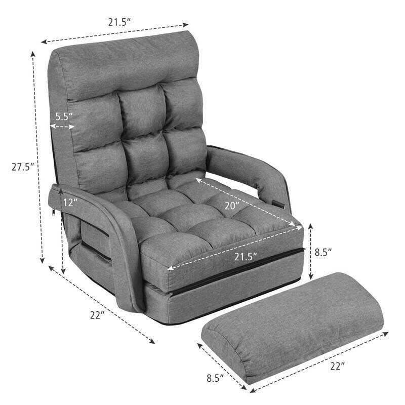 Foldable Massage Floor Chair Recliner, Single Lazy Sofa with Ergonomic Armrest, Adjustable 5 Backrest Positions & Detachable Mat