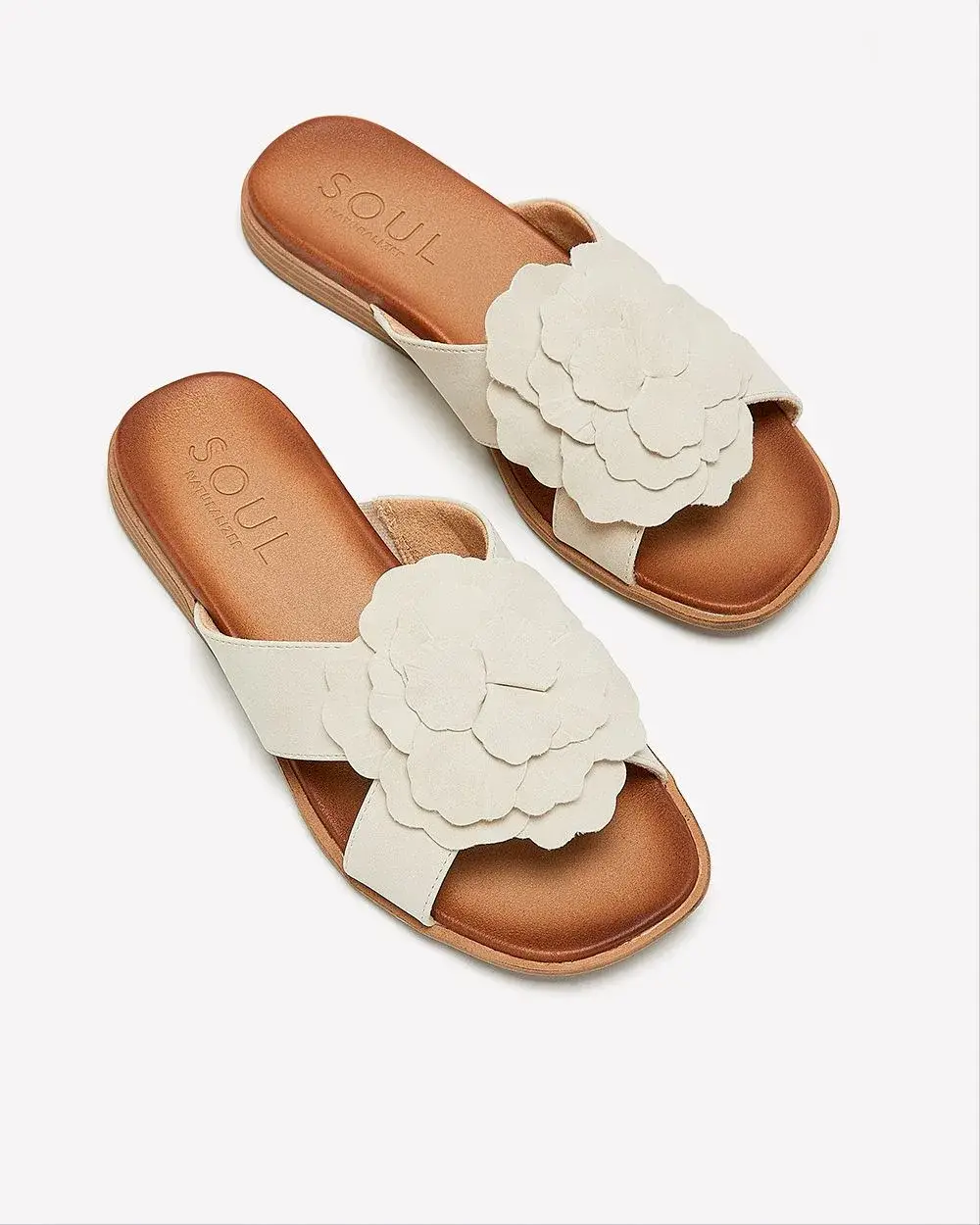 Wide Width, Flat Faux-Leather Joyful Sandal with Flower - Naturalizer