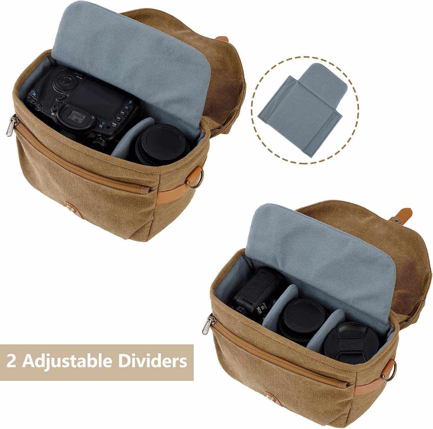 BAGSMART Camera Bag, SLR DSLR Canvas Camera Case, Vintage Padded Camera Shoulder Bag with Rain Cover for Women, Men, Black