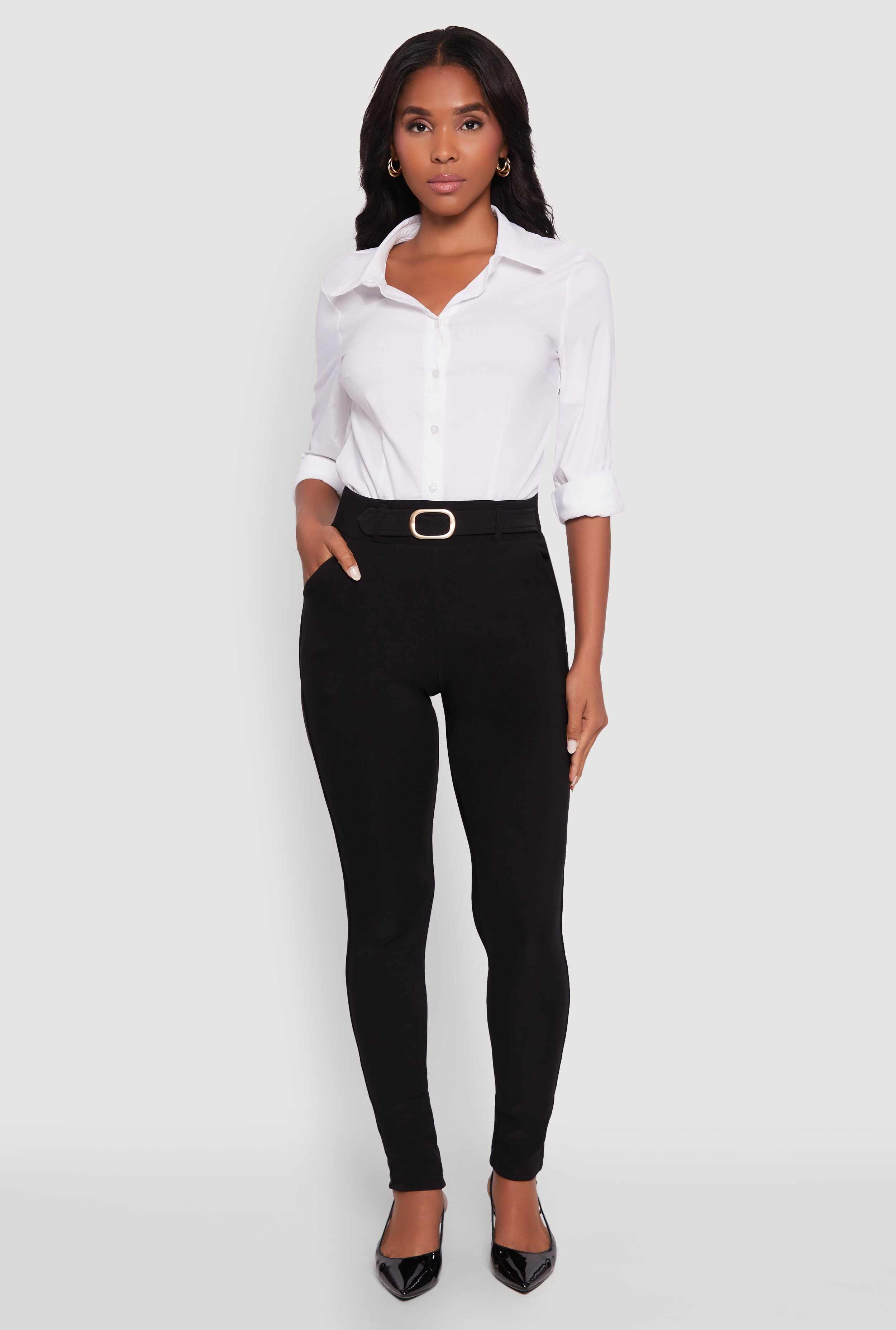 Body Contour Belted Front Pants