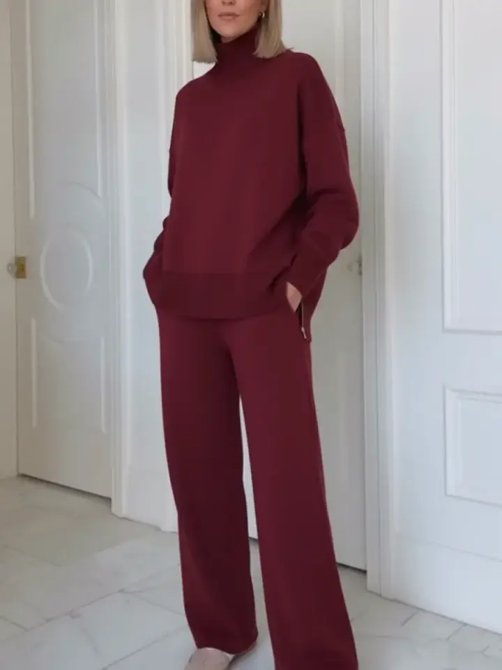 🔥Summer Arrivals🌟Casual Travel Stand Collar Side Zipper Top Straight Pants Two-Piece Set