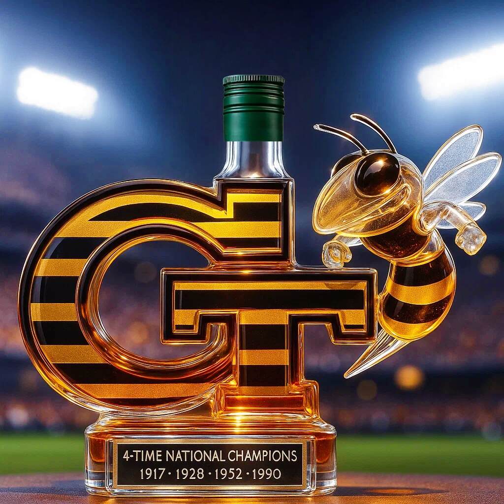 Georgia Tech Yellow Jackets 4-Time National Champions Whiskey Bottle