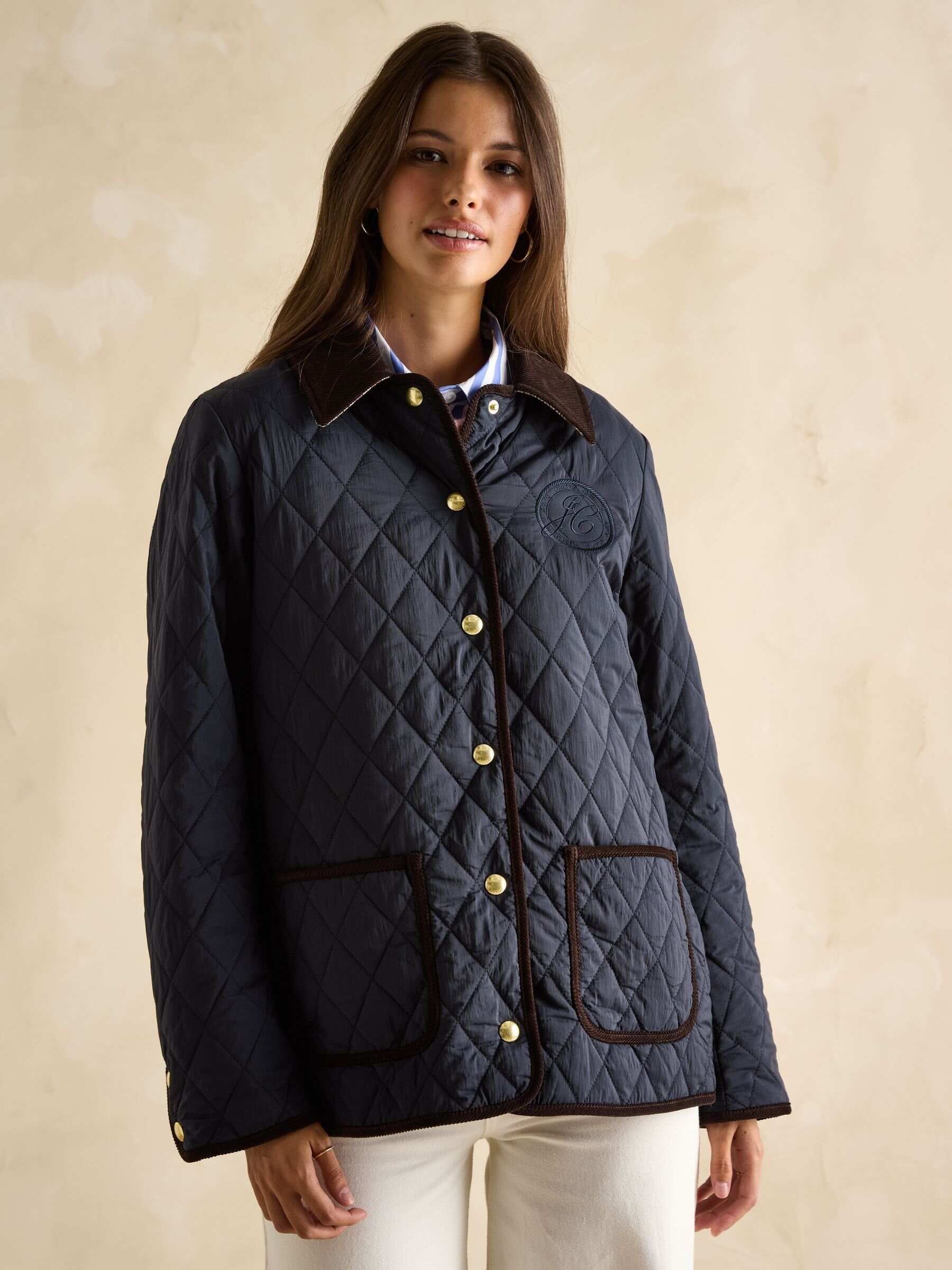 Quinn Navy Blue Showerproof Diamond Quilted Coat