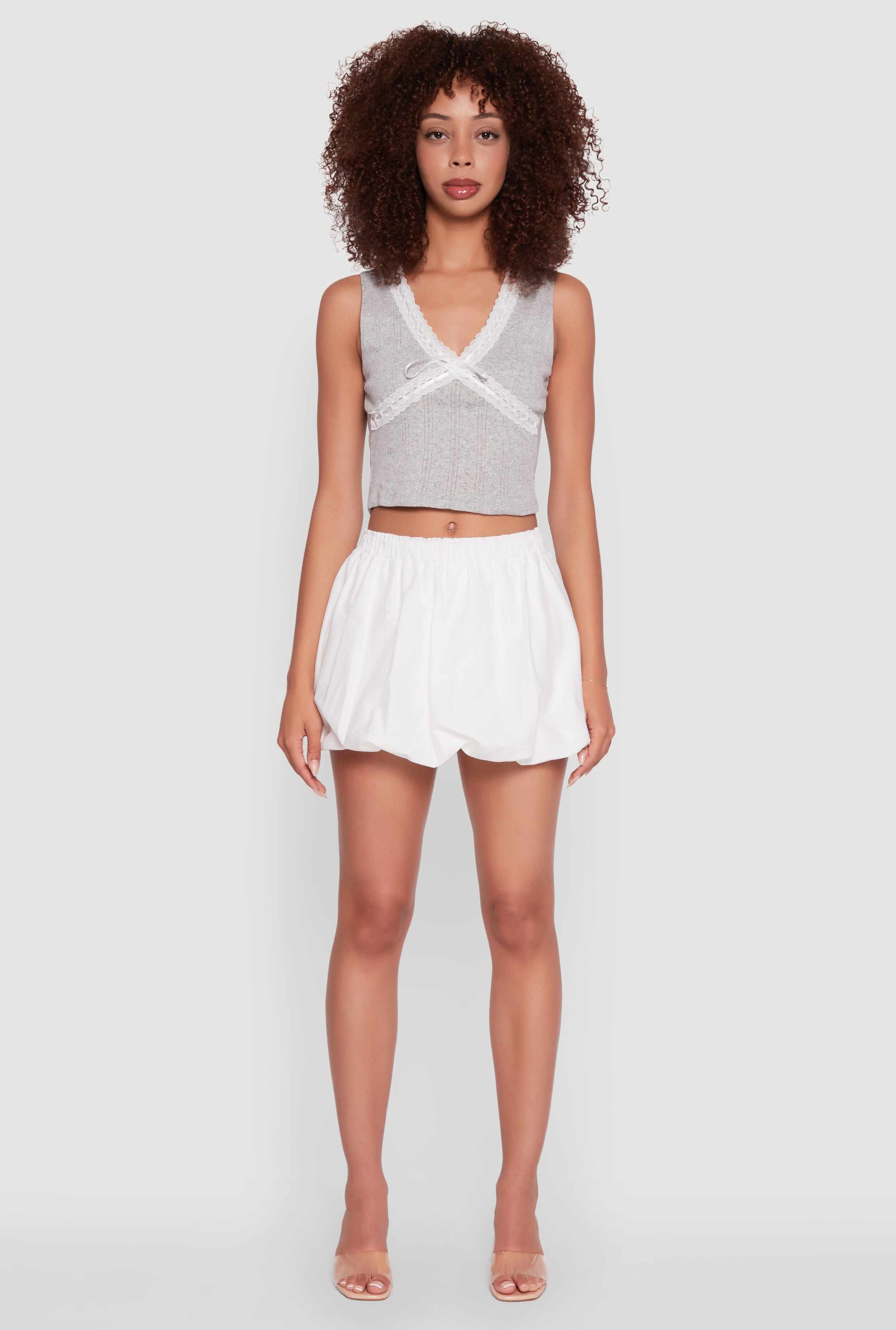Trendy High Waisted Mini Bubble Hem Skort