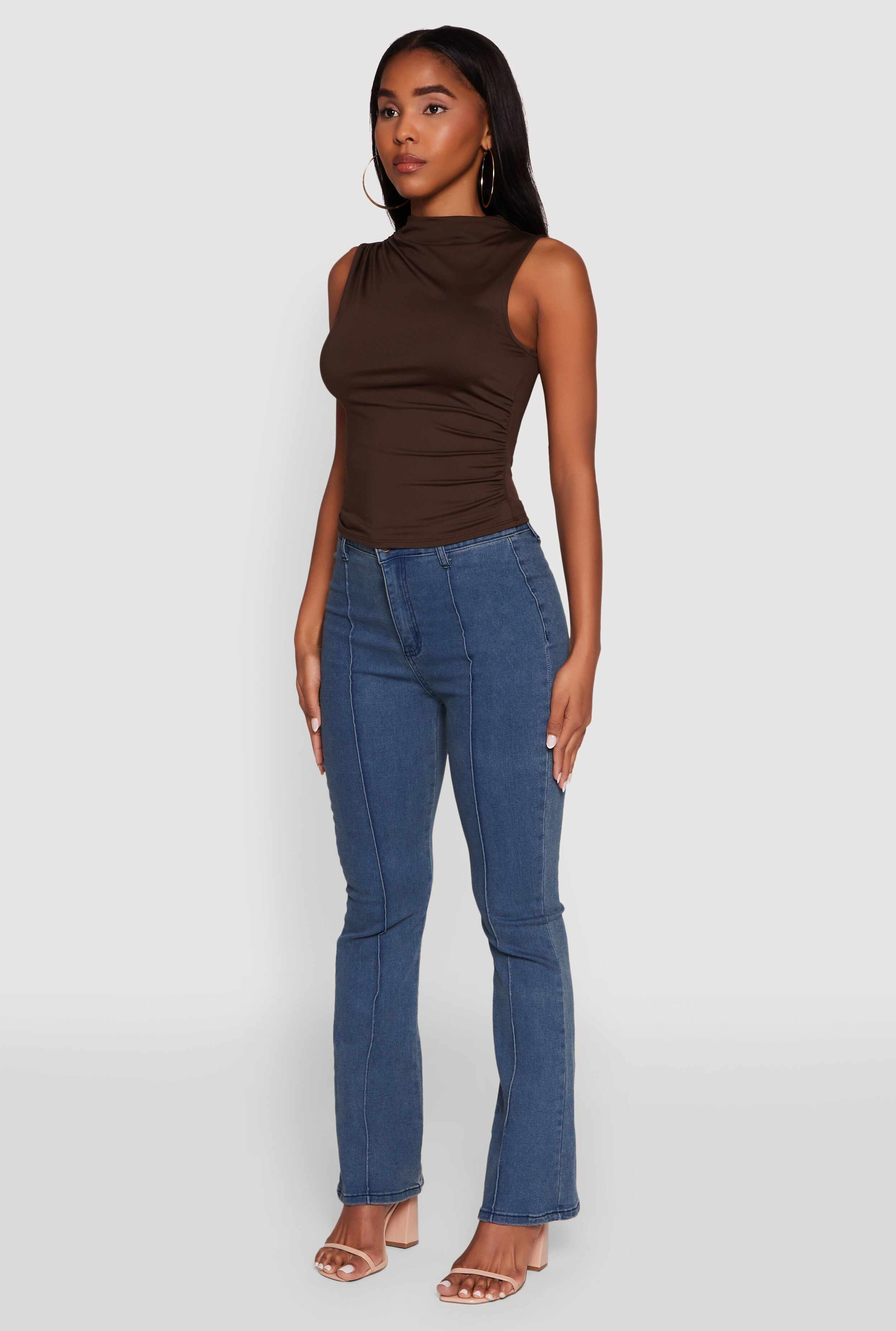 Madden Girl Sleeveless Classic Fit Solid Funnel Neck Top