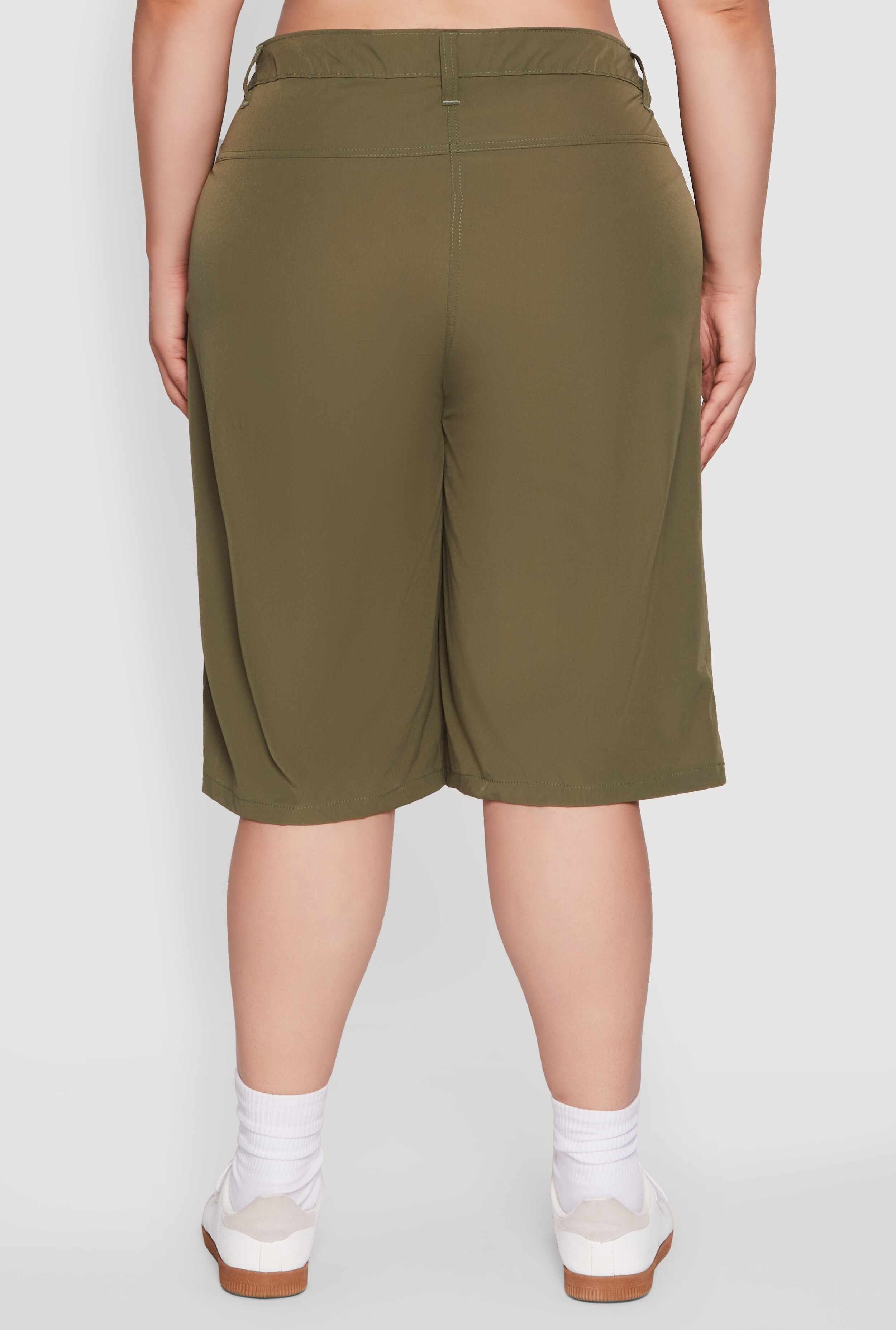 Plus Size High Waisted Solid Nylon Cargo Shorts