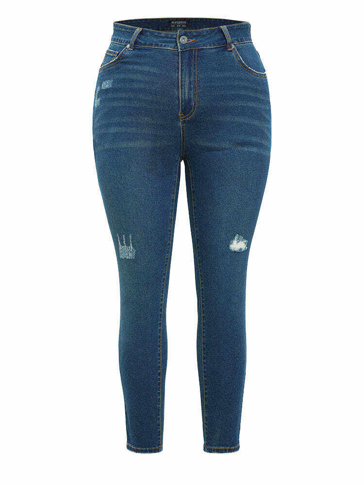 Skinny Moderately Stretchy High Rise Dark Wash Ripped Jeans