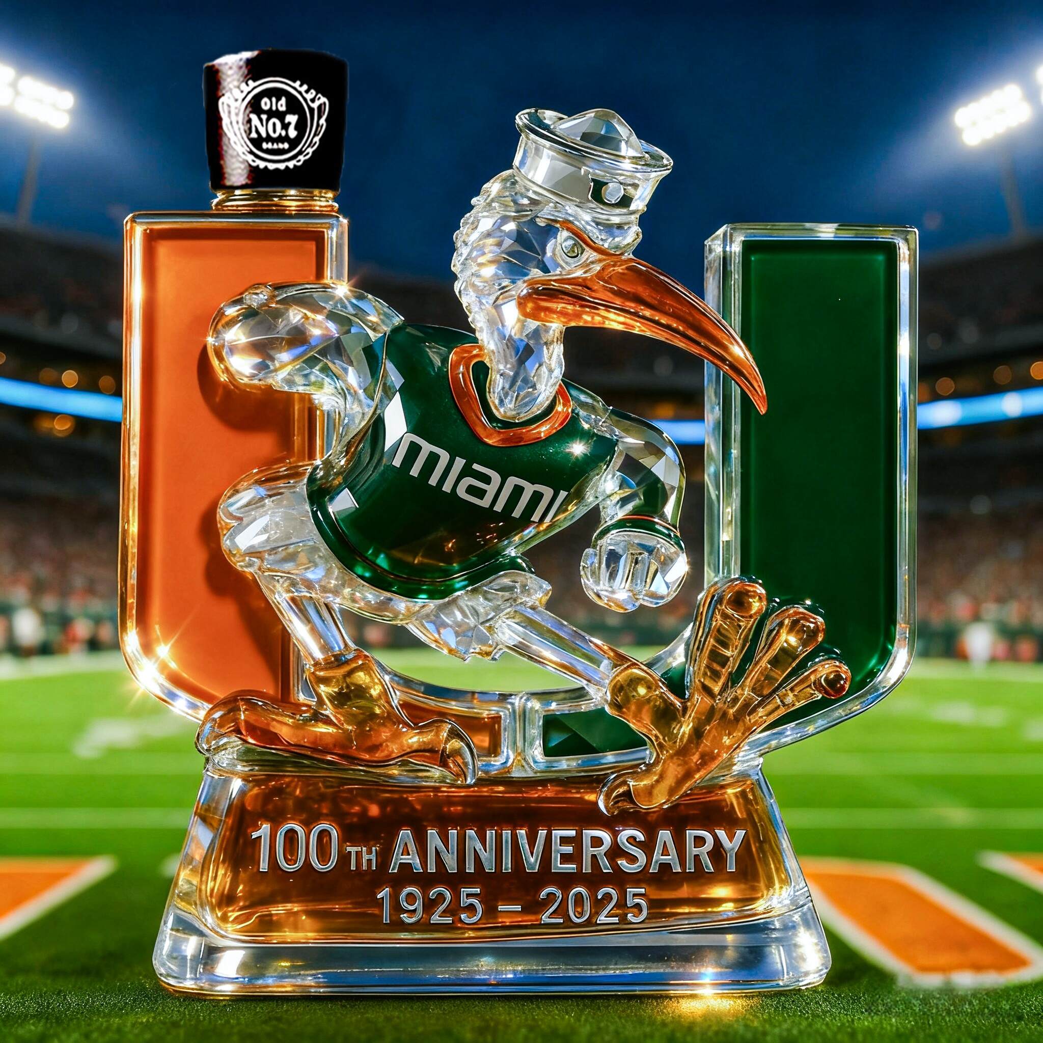 Miami Hurricanes 100th Anniversary Whiskey Bottle